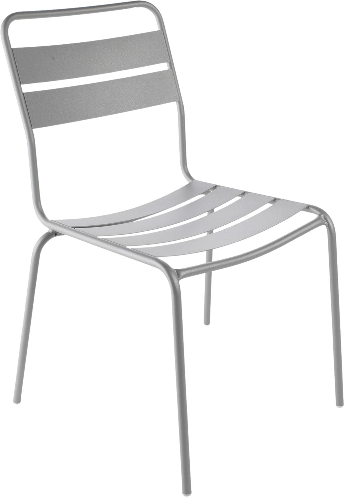 Robuster Glarus Metall-Gartenstuhl ohne Armlehne, wetterfest, UV-beständig, langlebig, Schweizer Qualität, pflegeleicht, perfekt für Garten, Terrasse & Gastronomie.