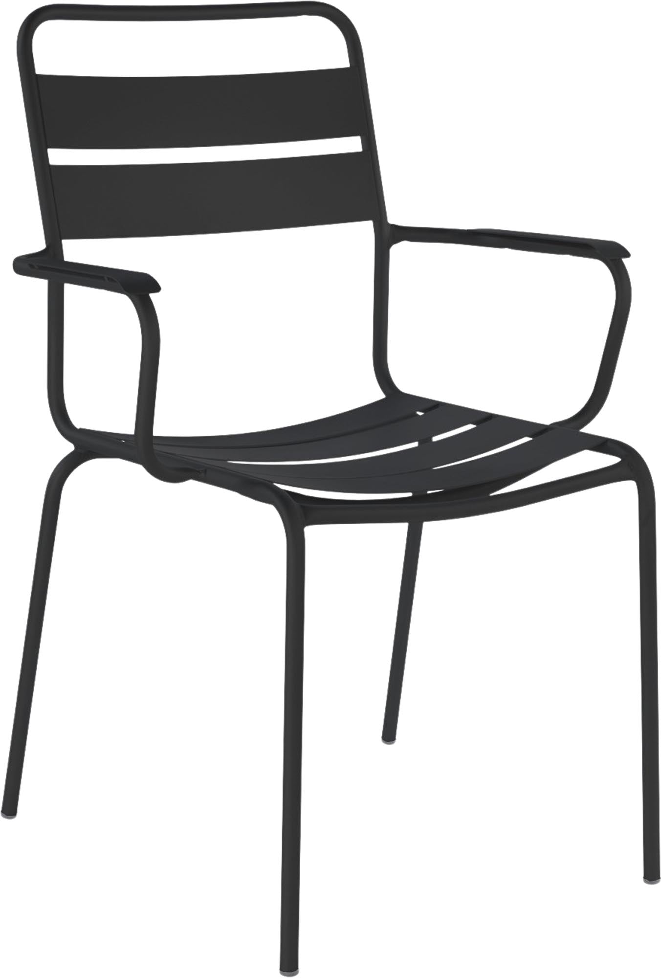 Robuster Glarus Metall-Gartenstuhl mit Armlehnen, wetterfest, UV-beständig, langlebig, Schweizer Qualität, elegantes Design, pflegeleicht für Garten & Gastronomie.