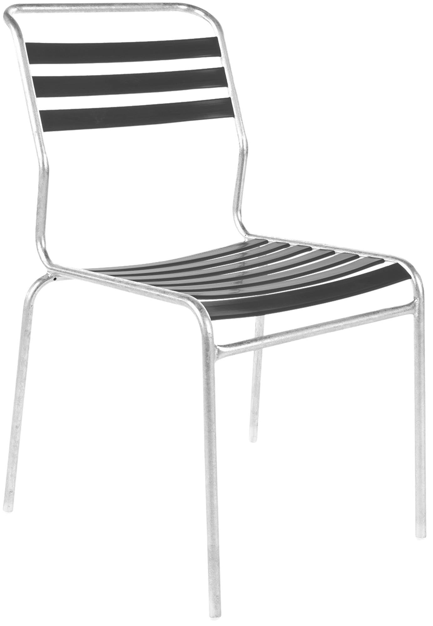 Eleganter, armlehnenloser Gartenstuhl aus wetterfestem, recyceltem Material. Schweizer Handwerkskunst, luftiges Design, langlebig & umweltfreundlich für Garten & Terrasse.