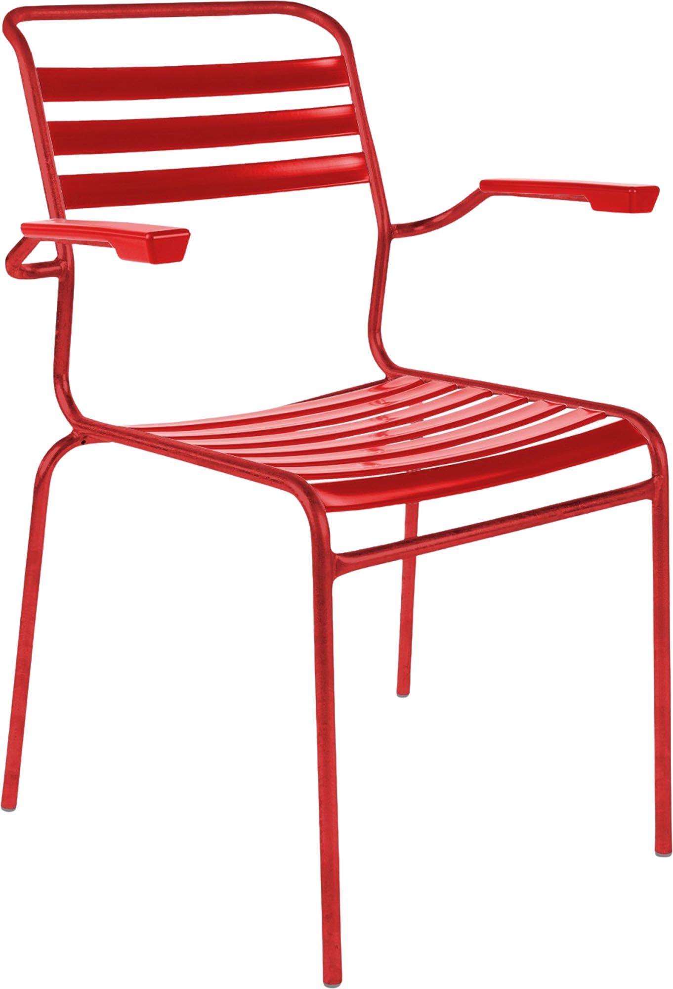 Säntis Lättli-Gartenstuhl mit Armlehne in Rot präsentiert im Onlineshop von KAQTU Design AG. Gartenstuhl mit Armlehnen ist von Schaffner