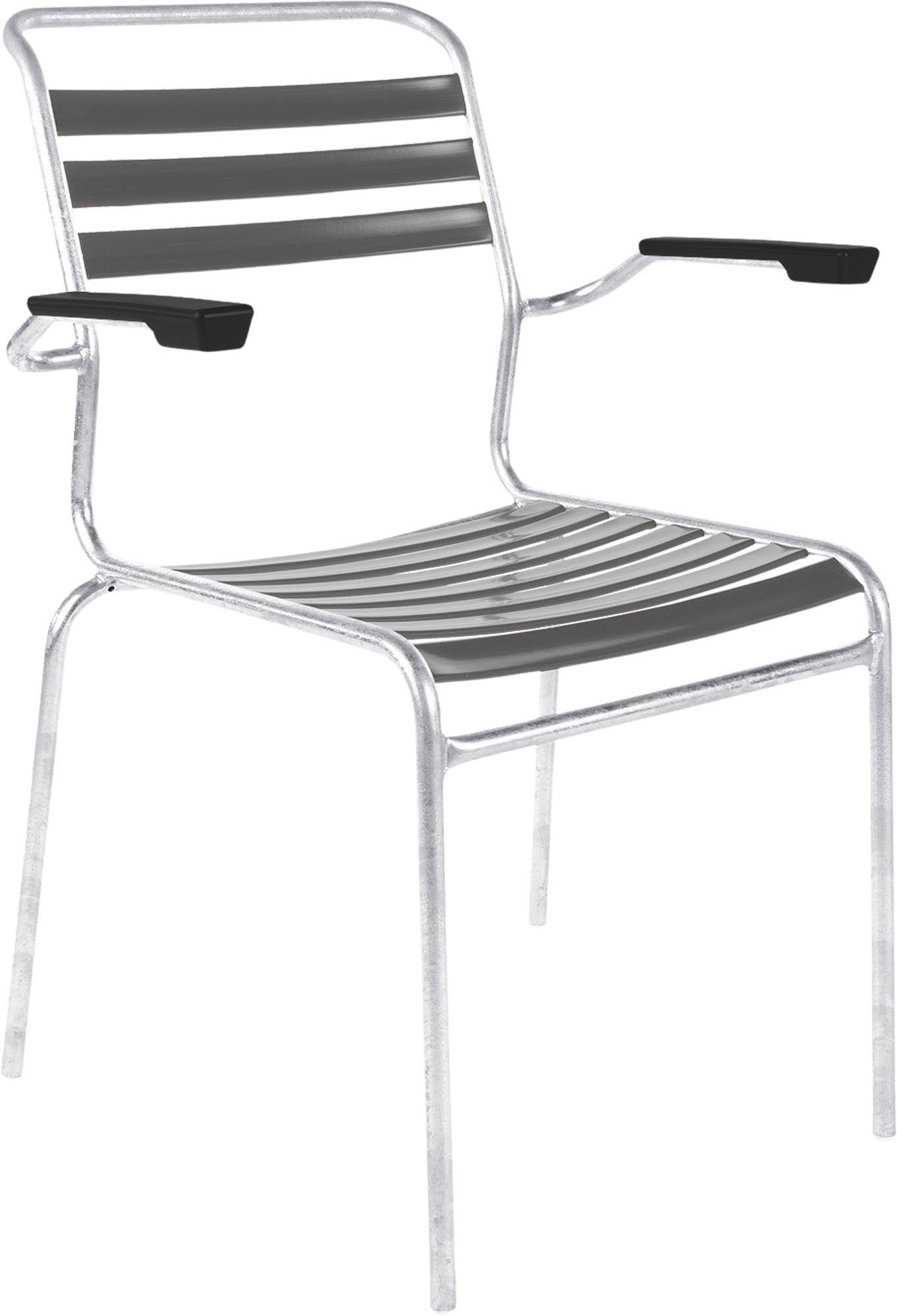Säntis Lättli-Gartenstuhl mit Armlehne in Graphit präsentiert im Onlineshop von KAQTU Design AG. Gartenstuhl mit Armlehnen ist von Schaffner