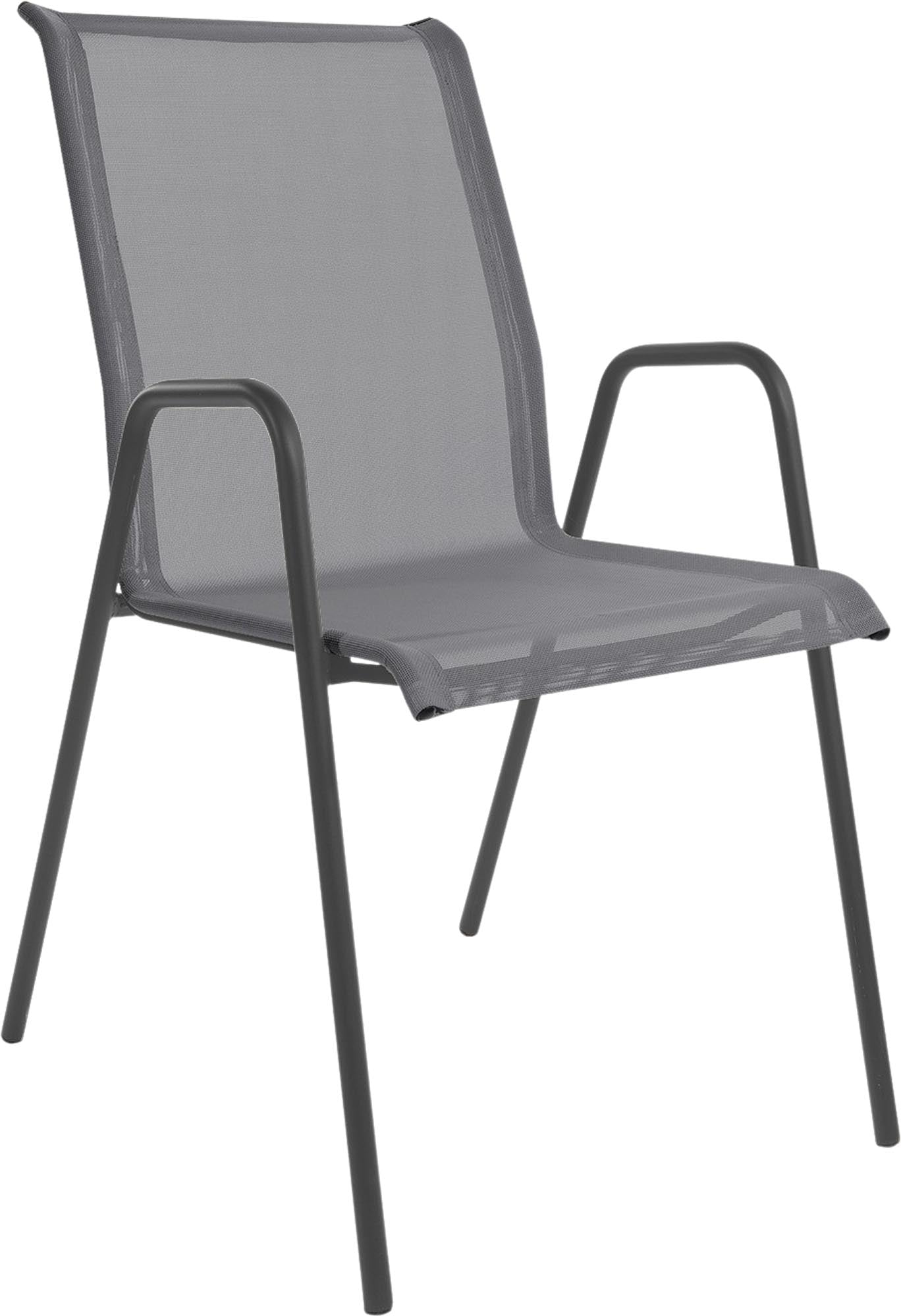 Schaffner Locarno Textil-Gartenstuhl mit Armlehne: elegantes Design, wetterfestes Batyline®-Material, langlebig, platzsparend stapelbar und in vielen Farben erhältlich.