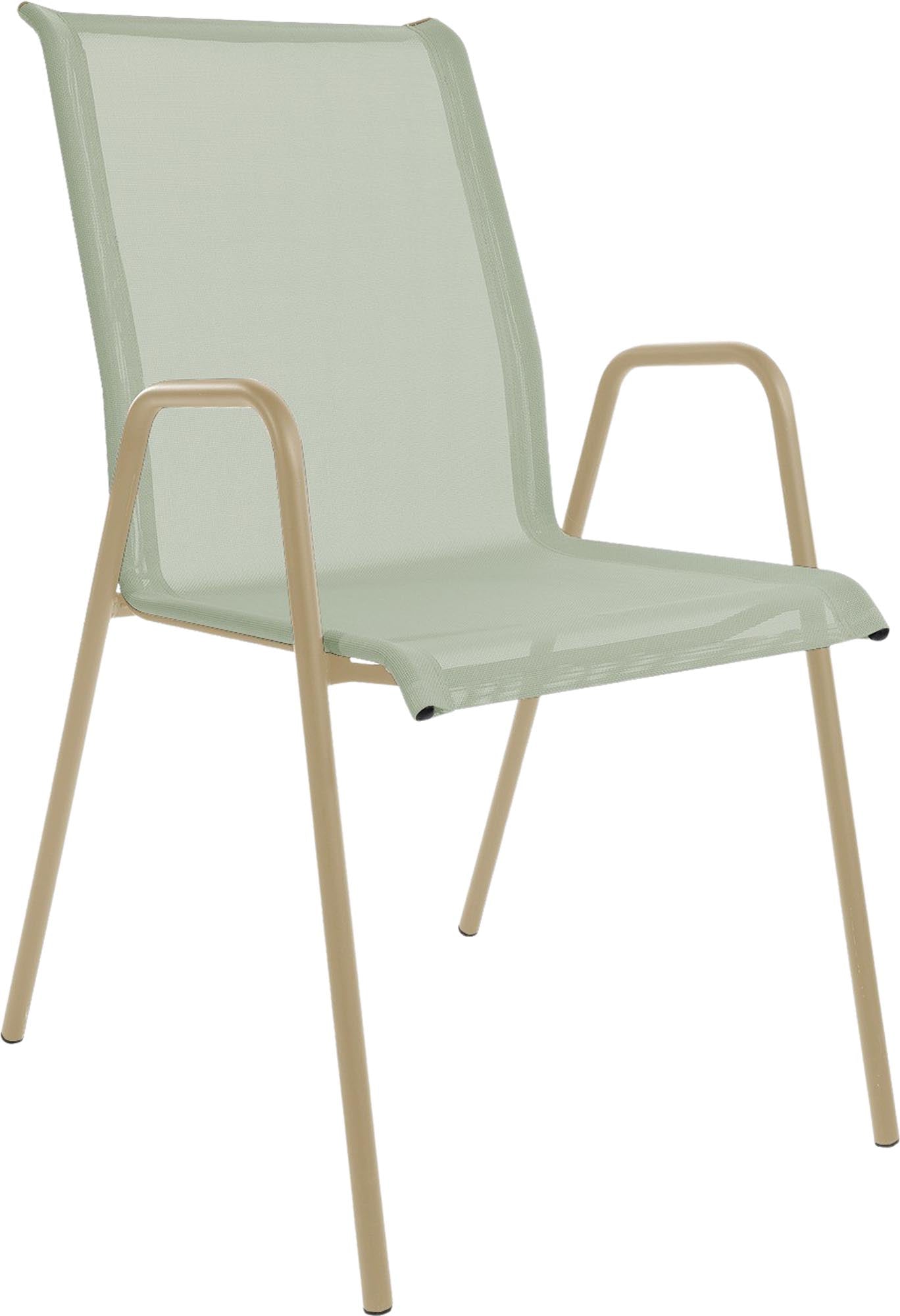 Locarno Textil-Gartenstuhl mit Armlehne in Cremegrün präsentiert im Onlineshop von KAQTU Design AG. Gartenstuhl mit Armlehnen ist von Schaffner