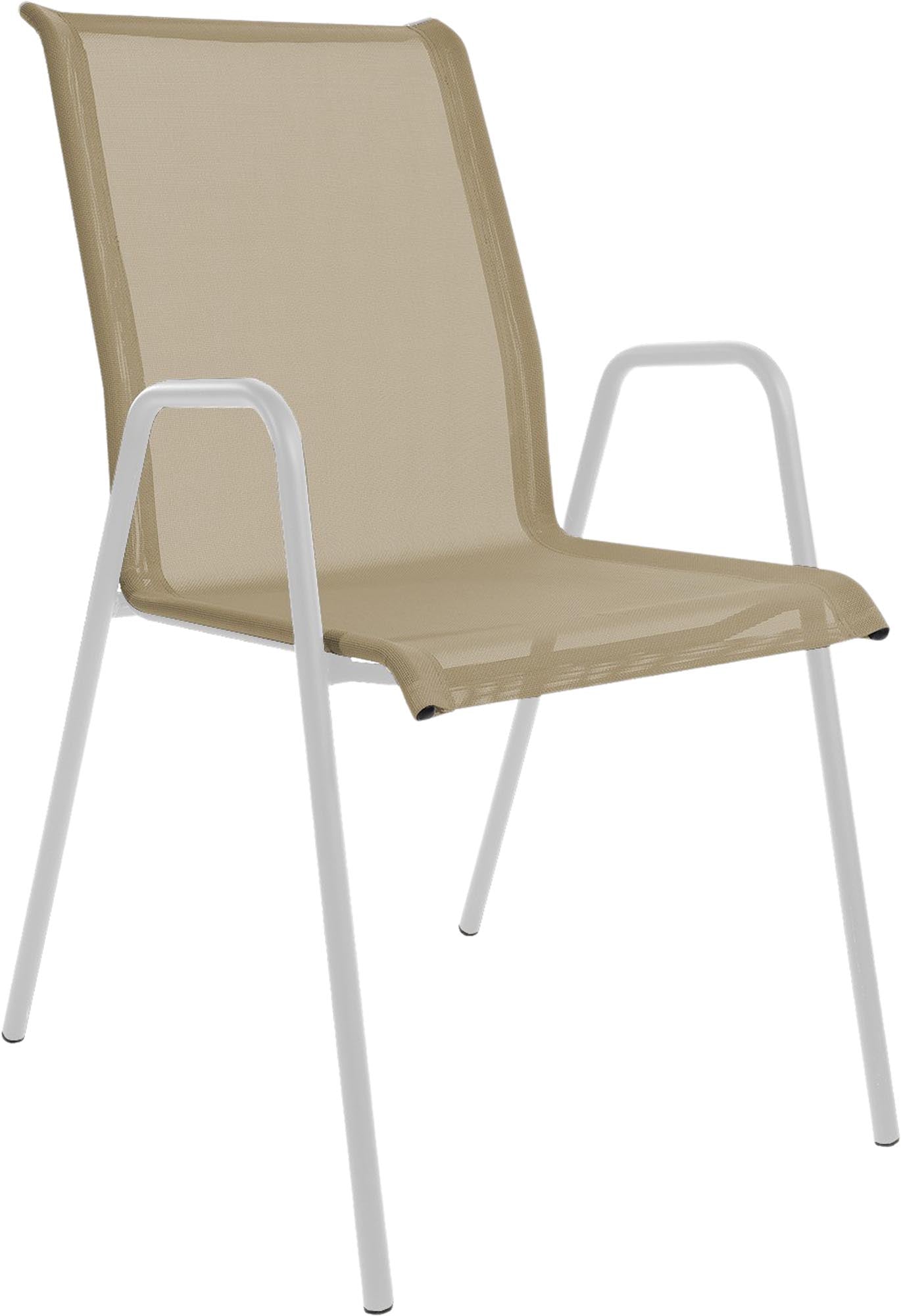 Locarno Textil-Gartenstuhl mit Armlehne in Cremebraun präsentiert im Onlineshop von KAQTU Design AG. Gartenstuhl mit Armlehnen ist von Schaffner