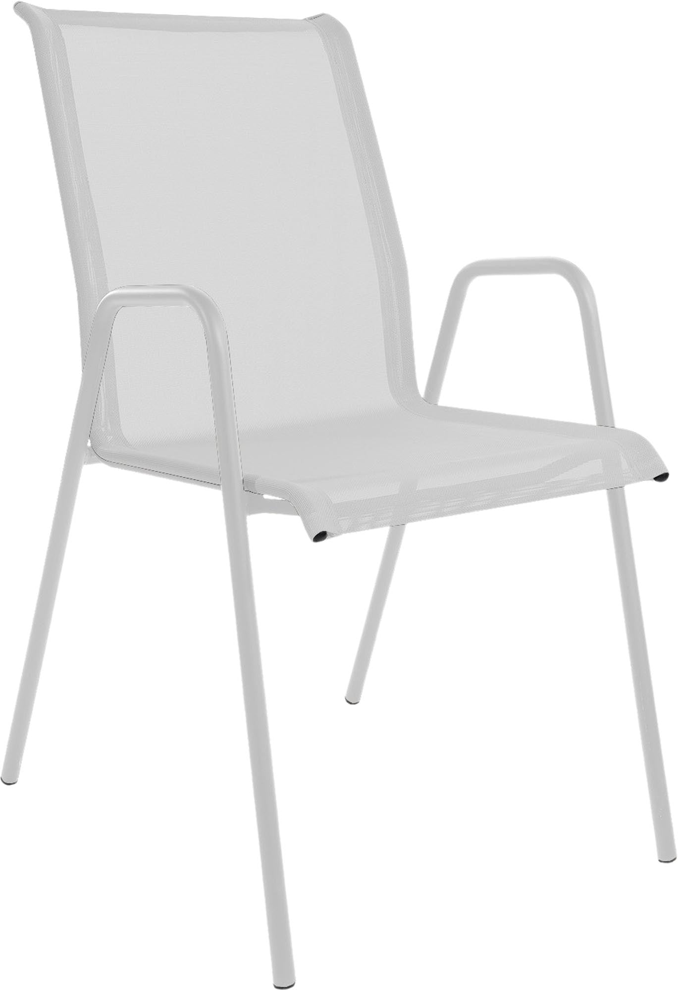 Locarno Textil-Gartenstuhl mit Armlehne in Weiss präsentiert im Onlineshop von KAQTU Design AG. Gartenstuhl mit Armlehnen ist von Schaffner
