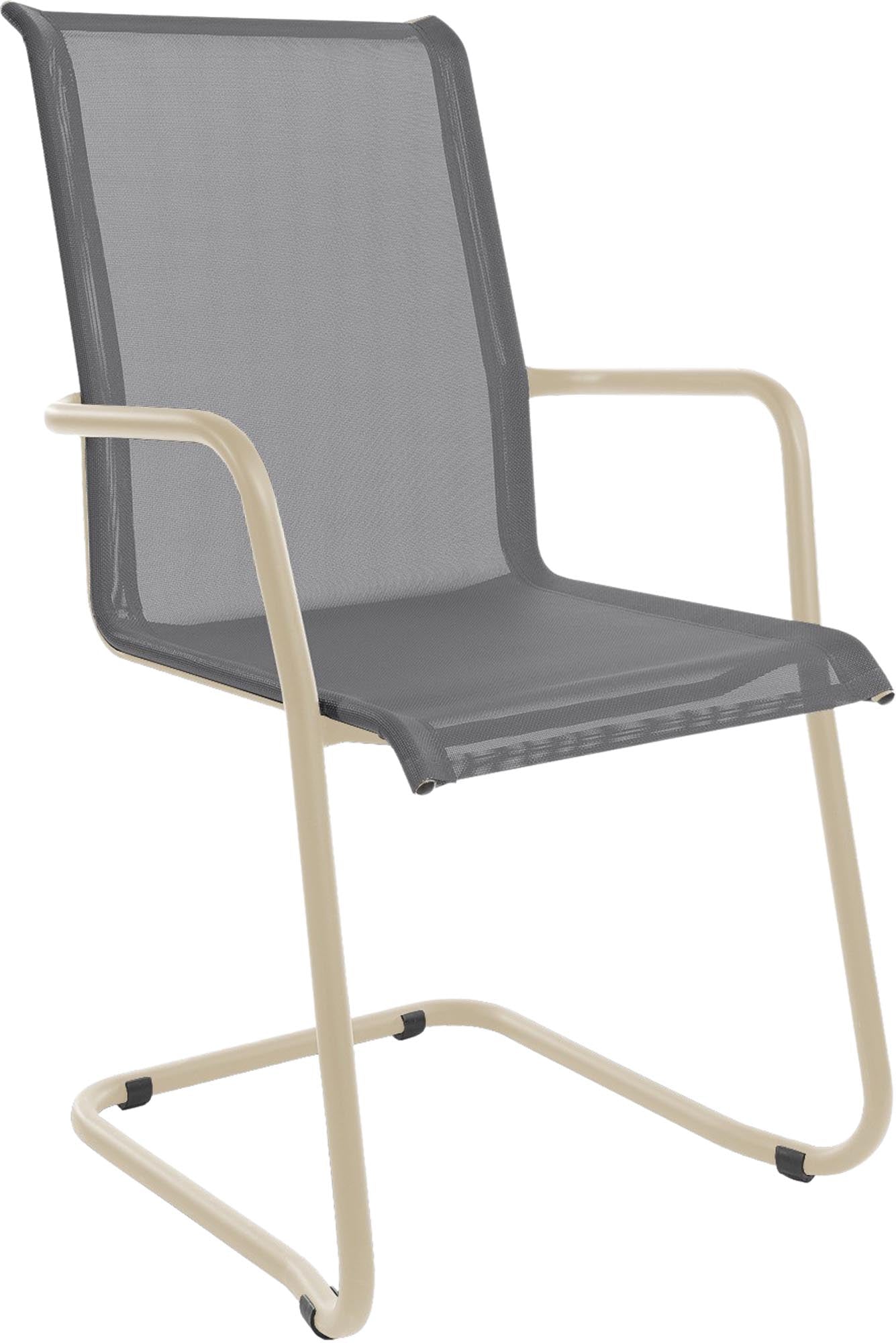 Locarno Textil-Gartenstuhl mit Armlehne Freischwinger in Grau präsentiert im Onlineshop von KAQTU Design AG. Gartenstuhl mit Armlehnen ist von Schaffner