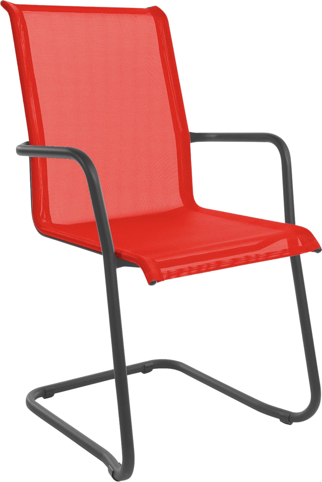 Locarno Textil-Gartenstuhl mit Armlehne Freischwinger in Rot präsentiert im Onlineshop von KAQTU Design AG. Gartenstuhl mit Armlehnen ist von Schaffner