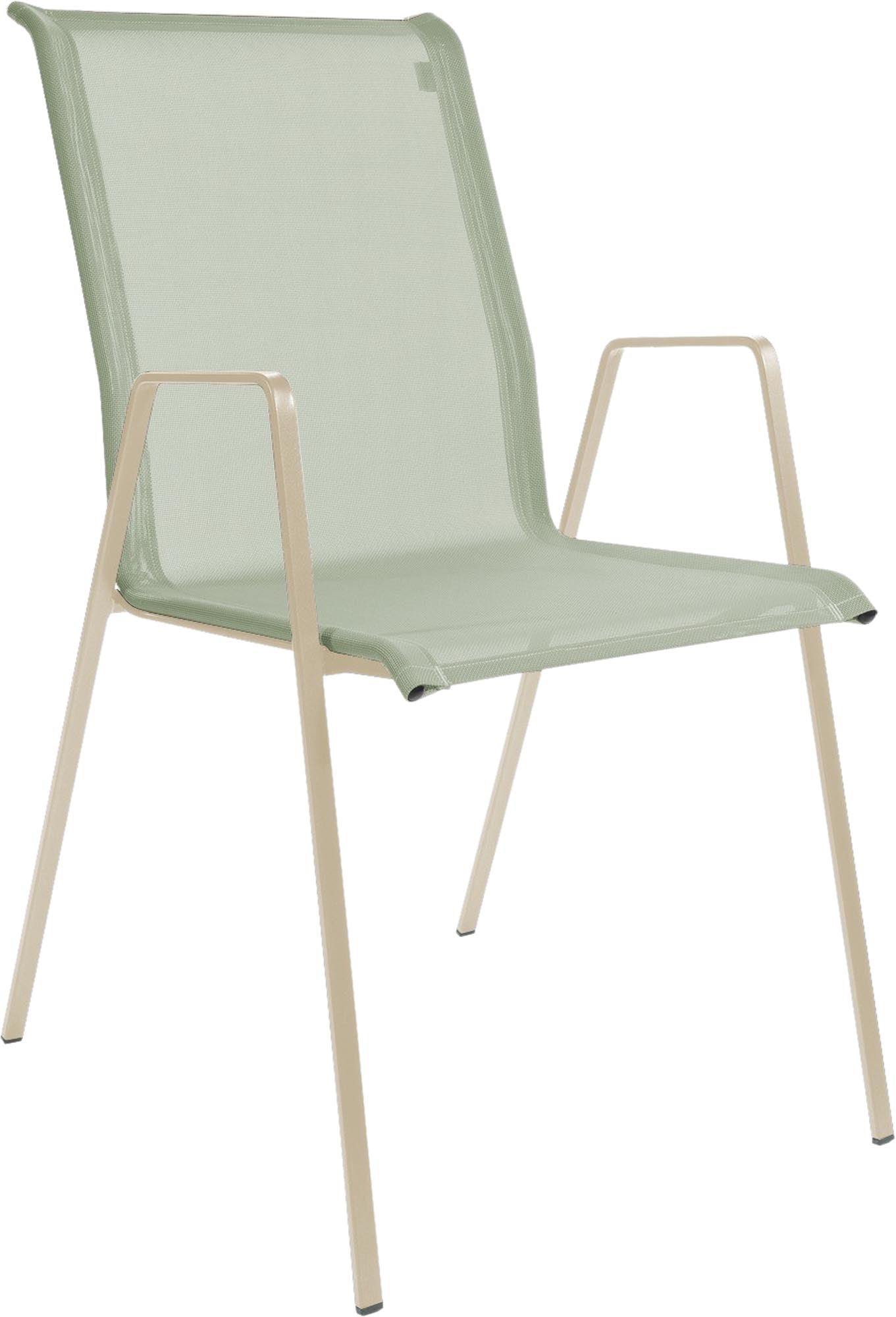 Luzern Textil-Gartenstuhl mit Armlehne in Cremegrün präsentiert im Onlineshop von KAQTU Design AG. Gartenstuhl mit Armlehnen ist von Schaffner