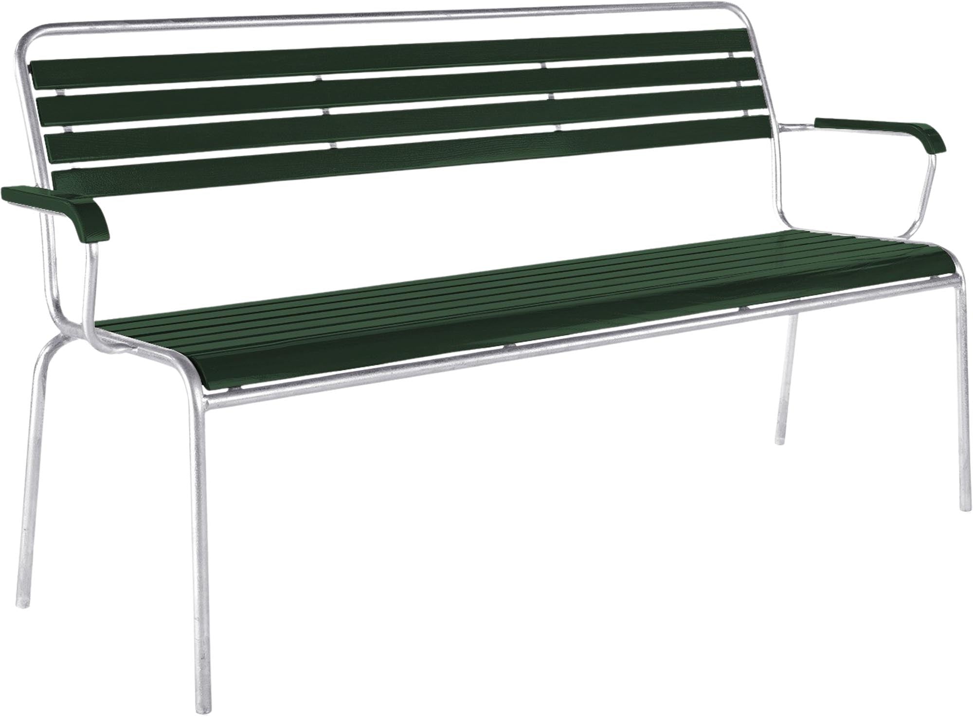 Elegante Rigi 3er-Gartenbank mit Armlehne aus Schweizer Eschenholz, wetterfest, robust und zeitloses Design – perfekt für Garten, Terrasse oder Balkon.