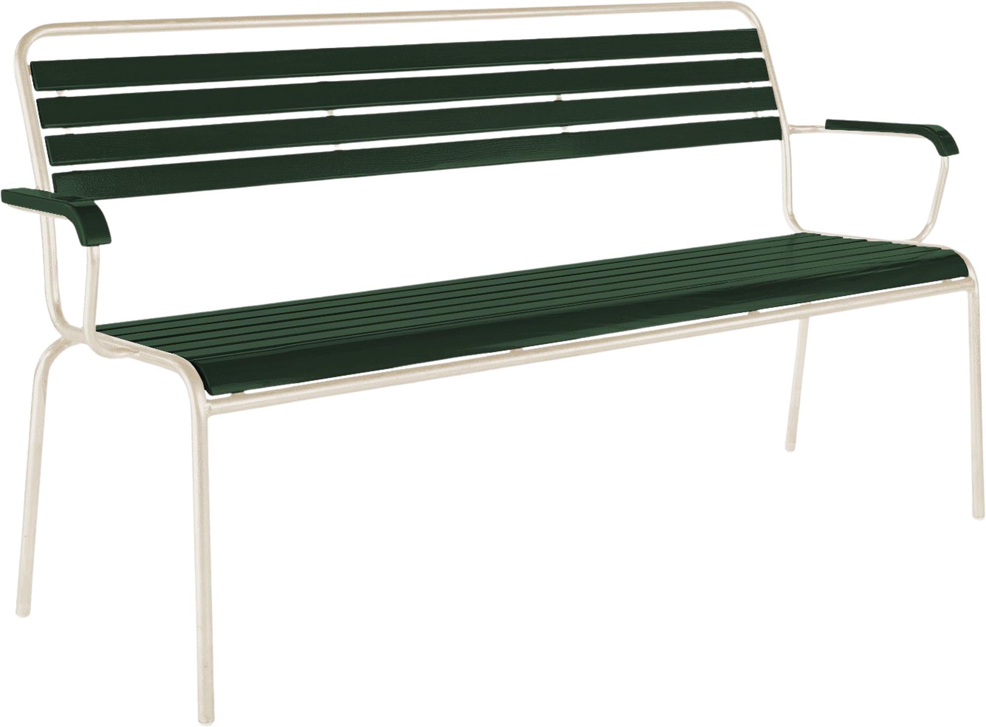 Hochwertige Rigi 3er-Gartenbank mit Armlehne aus Schweizer Eschenholz, langlebig, wetterfest und stilvoll – ideal für Garten, Terrasse oder Balkon.