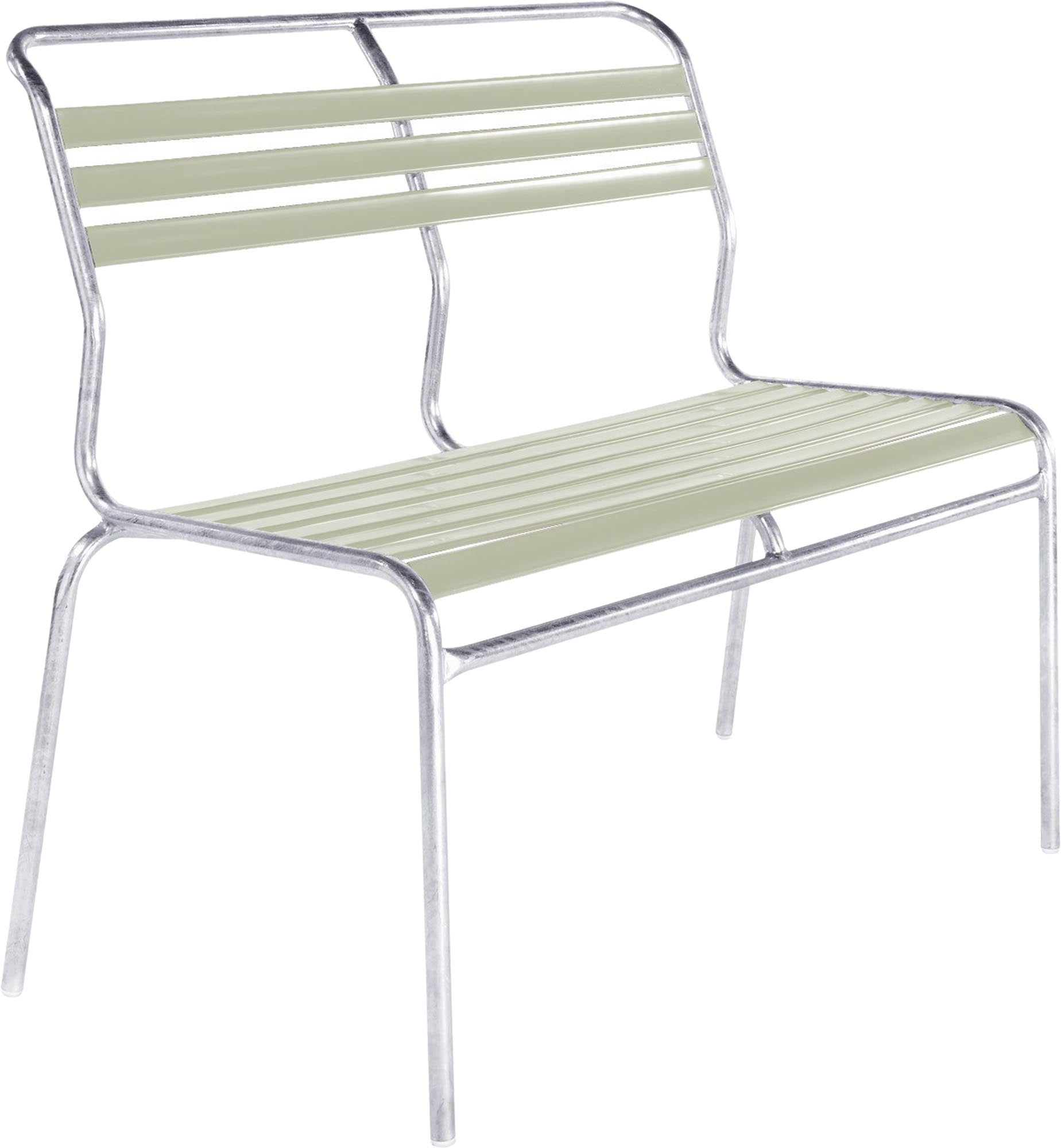 Säntis Lättli-2er Gartenbank ohne Armlehne in Pastellgrün präsentiert im Onlineshop von KAQTU Design AG. Gartenbank ist von Schaffner