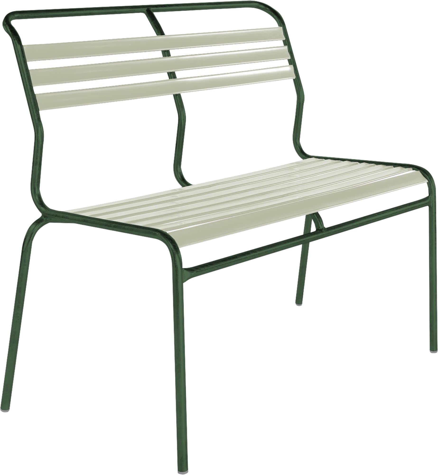 Säntis Lättli-2er Gartenbank ohne Armlehne in Pastellgrün präsentiert im Onlineshop von KAQTU Design AG. Gartenbank ist von Schaffner
