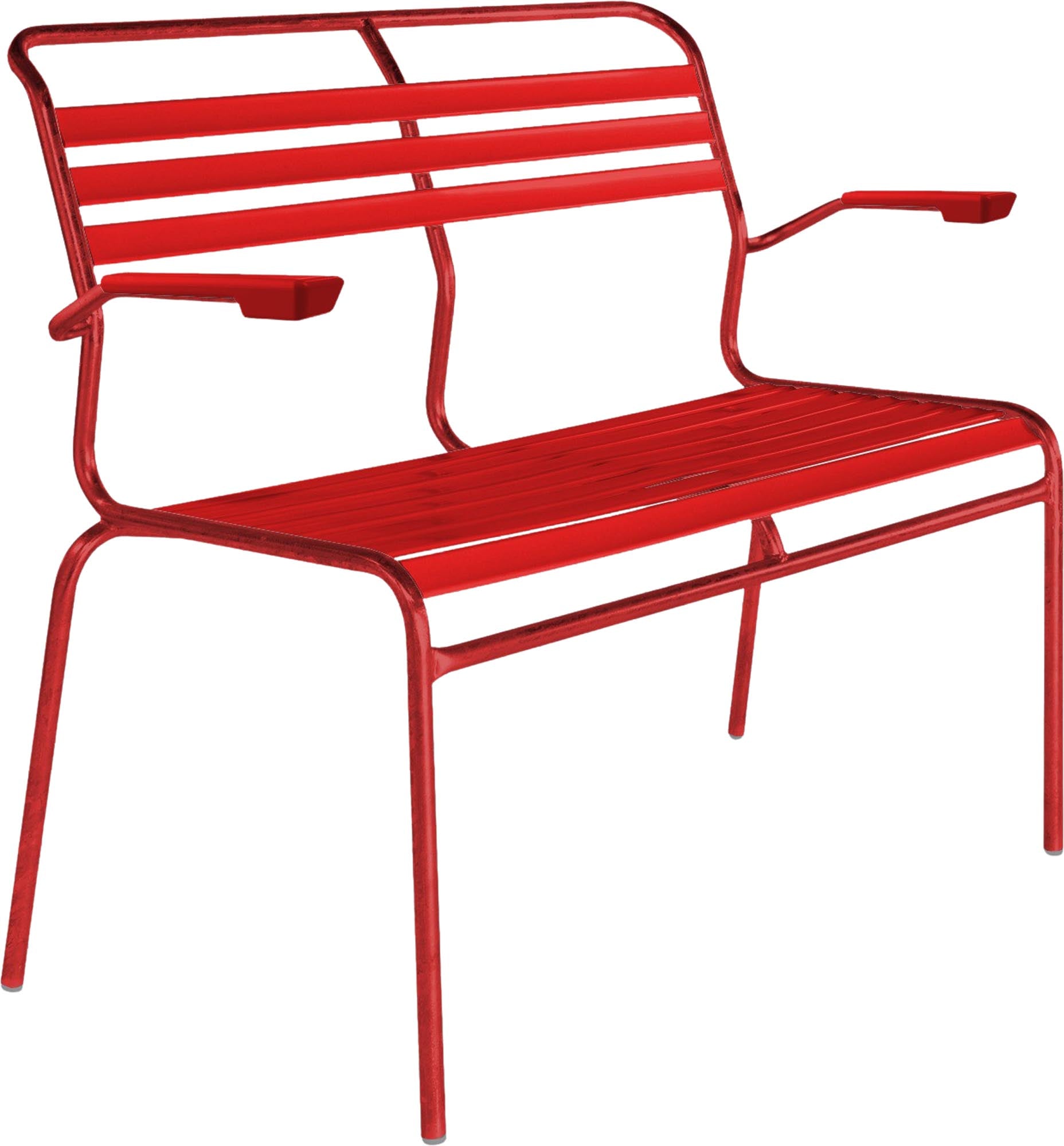 Säntis Lättli-2er Gartenbank mit Armlehne in Rot präsentiert im Onlineshop von KAQTU Design AG. Gartenbank ist von Schaffner