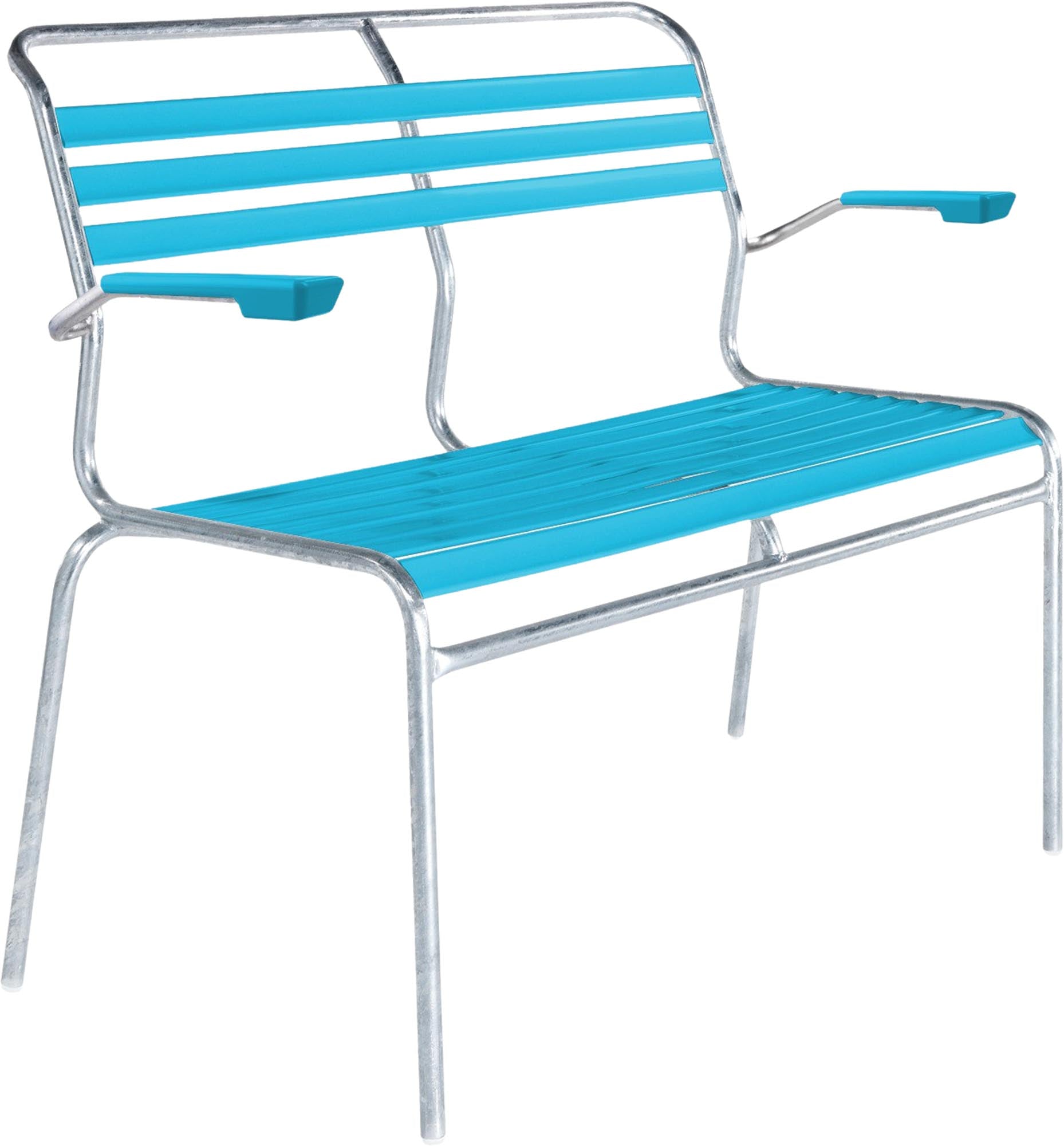 Säntis Lättli-2er Gartenbank mit Armlehne in Türkis präsentiert im Onlineshop von KAQTU Design AG. Gartenbank ist von Schaffner