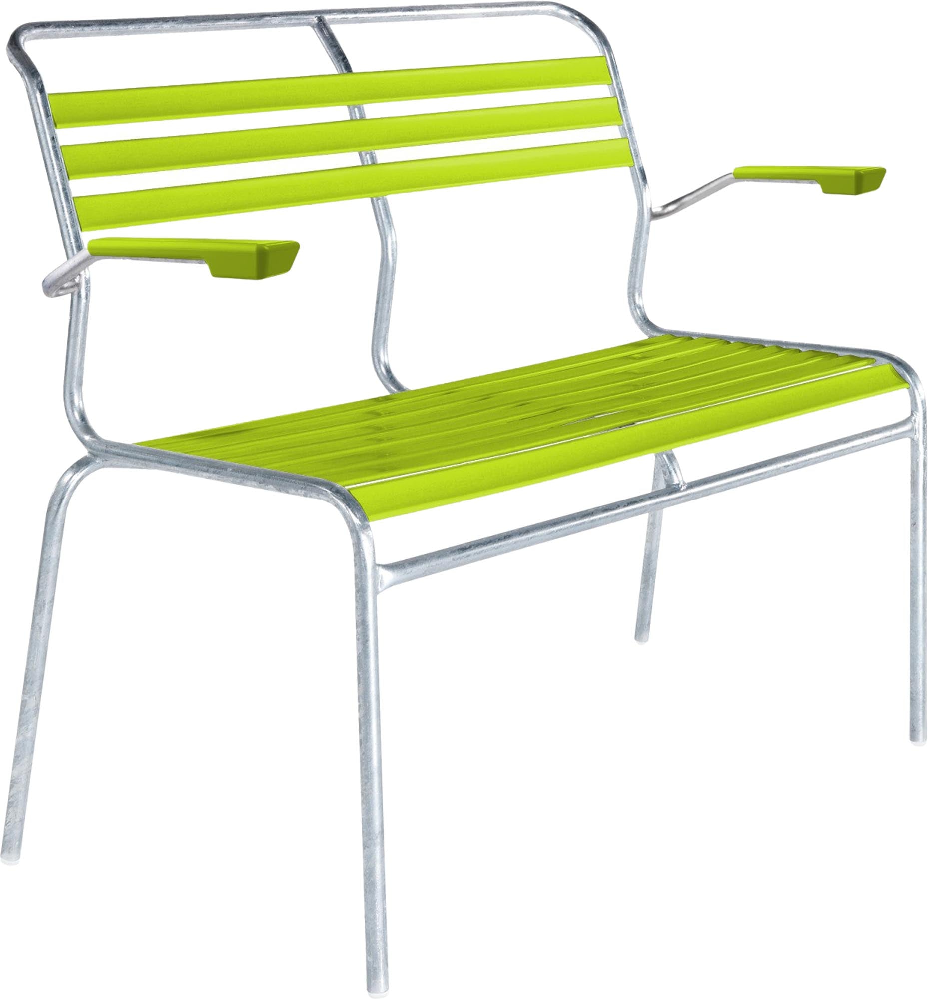 Elegante Lättlibank Säntis 2er mit Armlehne – der perfekte Blickfang für Garten und Balkon, robust und wetterfest für langanhaltenden Komfort.