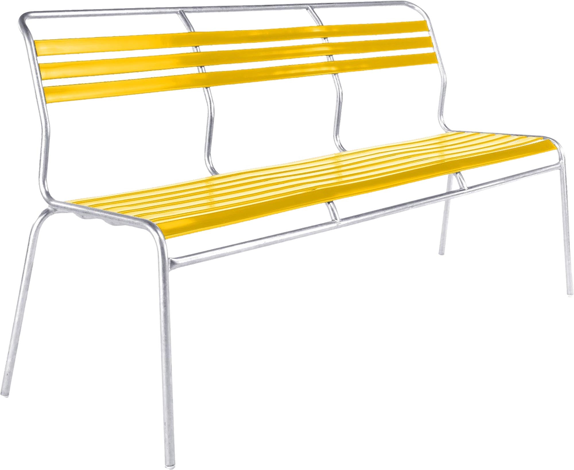 Elegante 3er Gartenbank ohne Armlehnen aus wetterfestem Metall und recyceltem OceanYarn®. Ideal für Garten, Terrasse und öffentliche Räume.