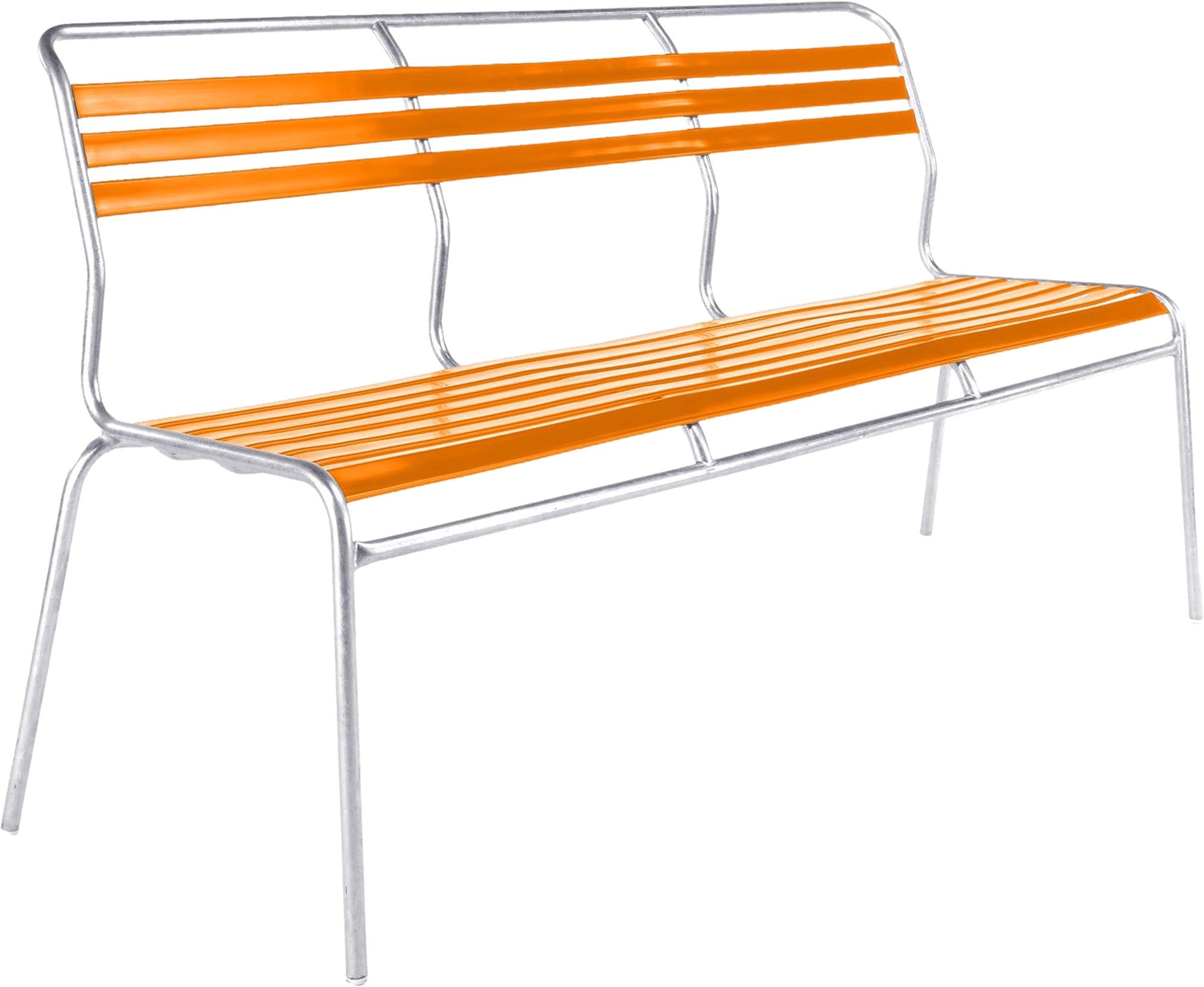 Elegante, wetterfeste Säntis Lättli-3er Gartenbank ohne Armlehnen aus robustem Metall und recyceltem OceanYarn®. Ideal für Garten, Terrasse und öffentliche Räume.