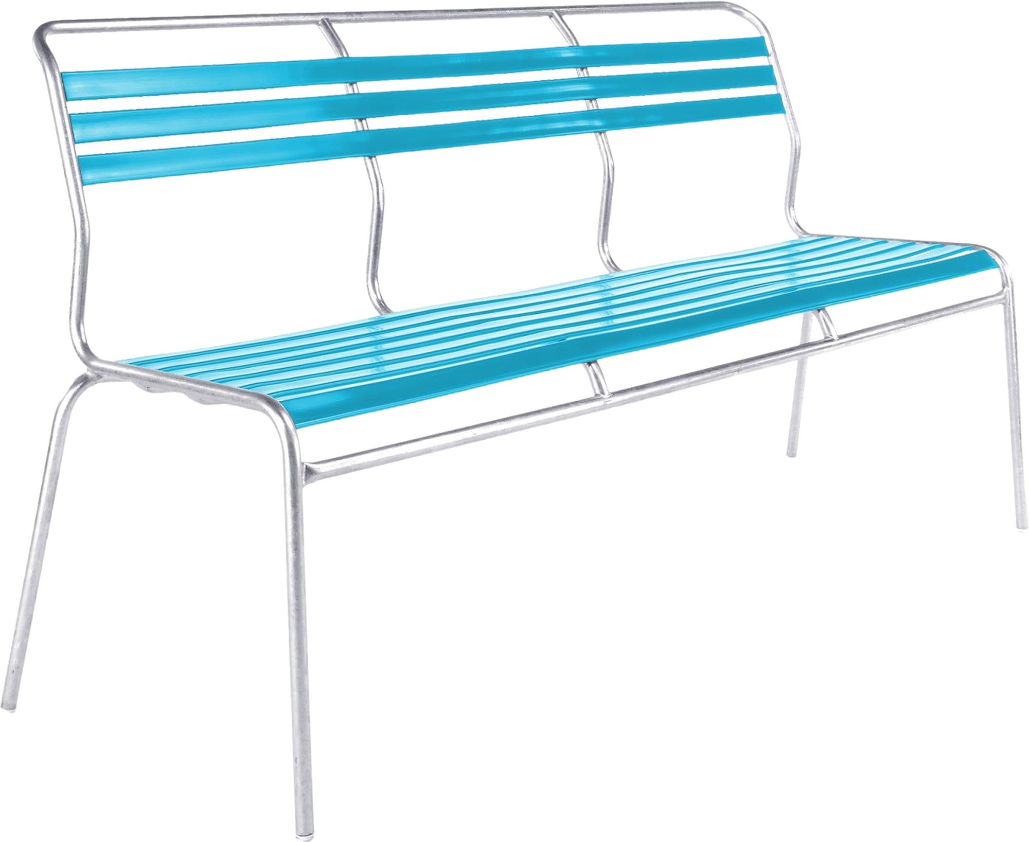 Elegante, wetterfeste Säntis Lättli-3er Gartenbank ohne Armlehnen aus robustem Metall und recyceltem OceanYarn®. Ideal für Garten, Terrasse und öffentliche Räume.