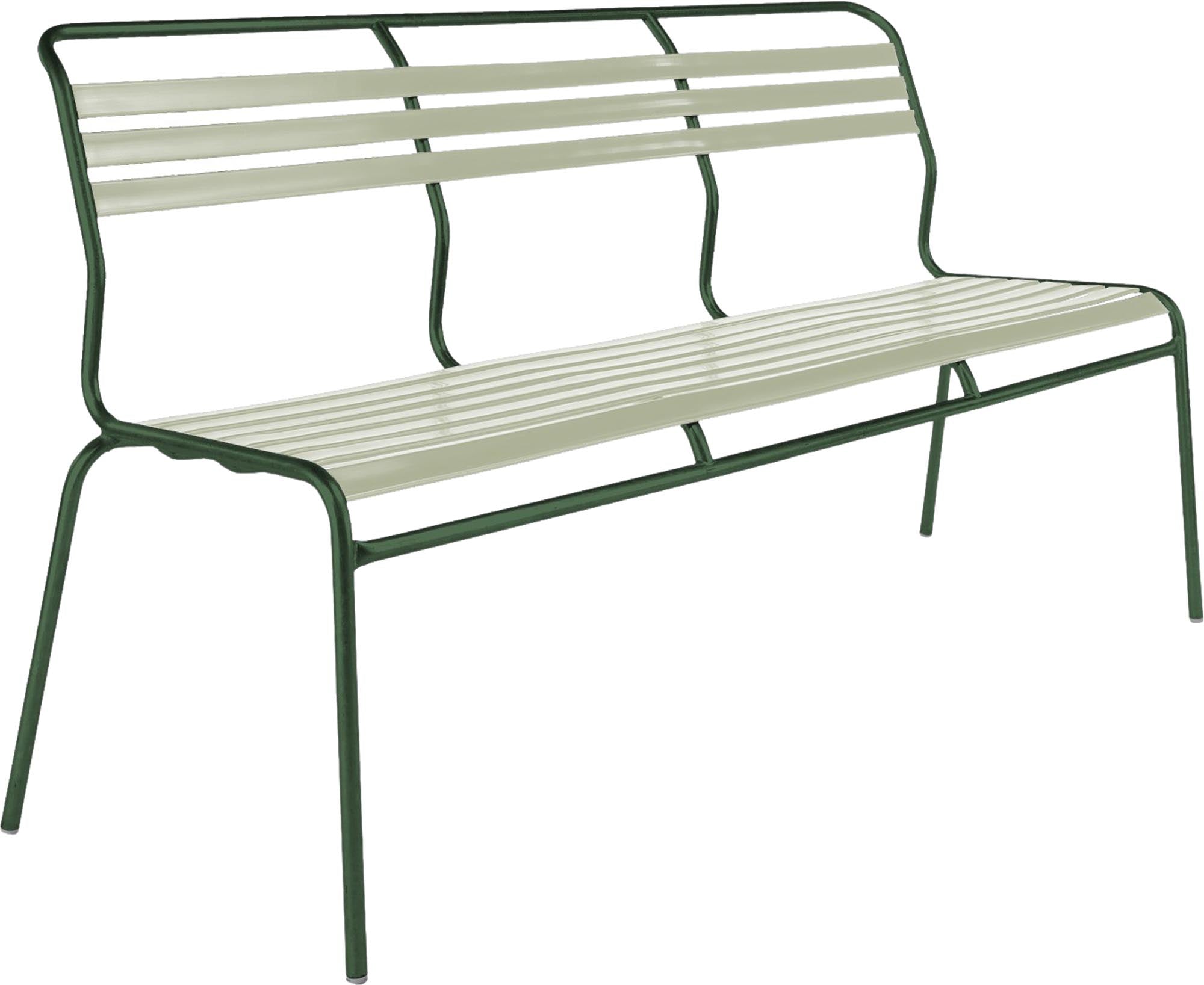 Elegante, wetterfeste Säntis Lättli-3er Gartenbank ohne Armlehnen aus robustem Metall und recyceltem OceanYarn®. Ideal für Garten, Terrasse und öffentliche Räume.