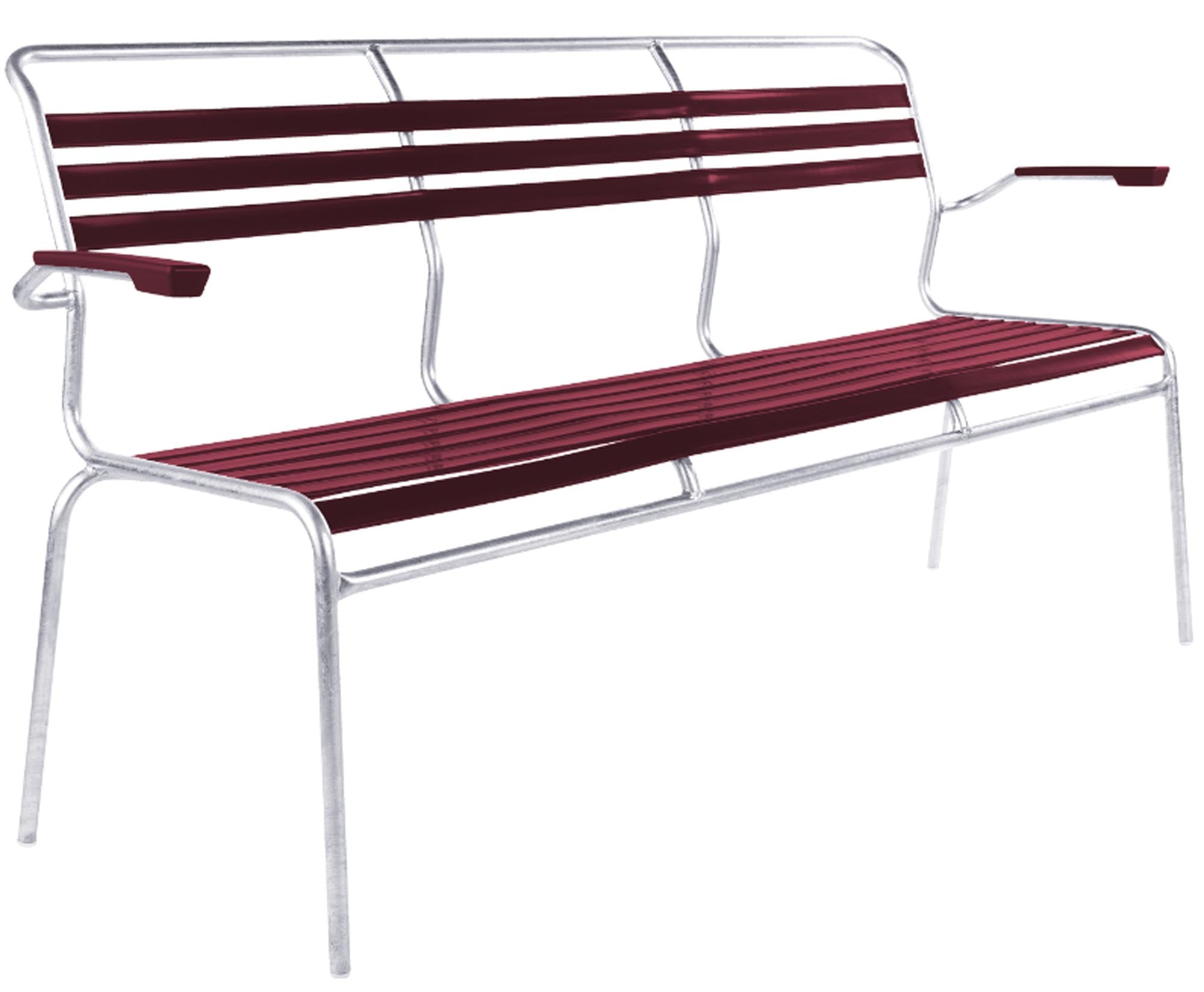 Säntis Lättli-3er Gartenbank mit Armlehne in Bordeaux präsentiert im Onlineshop von KAQTU Design AG. Gartenbank ist von Schaffner