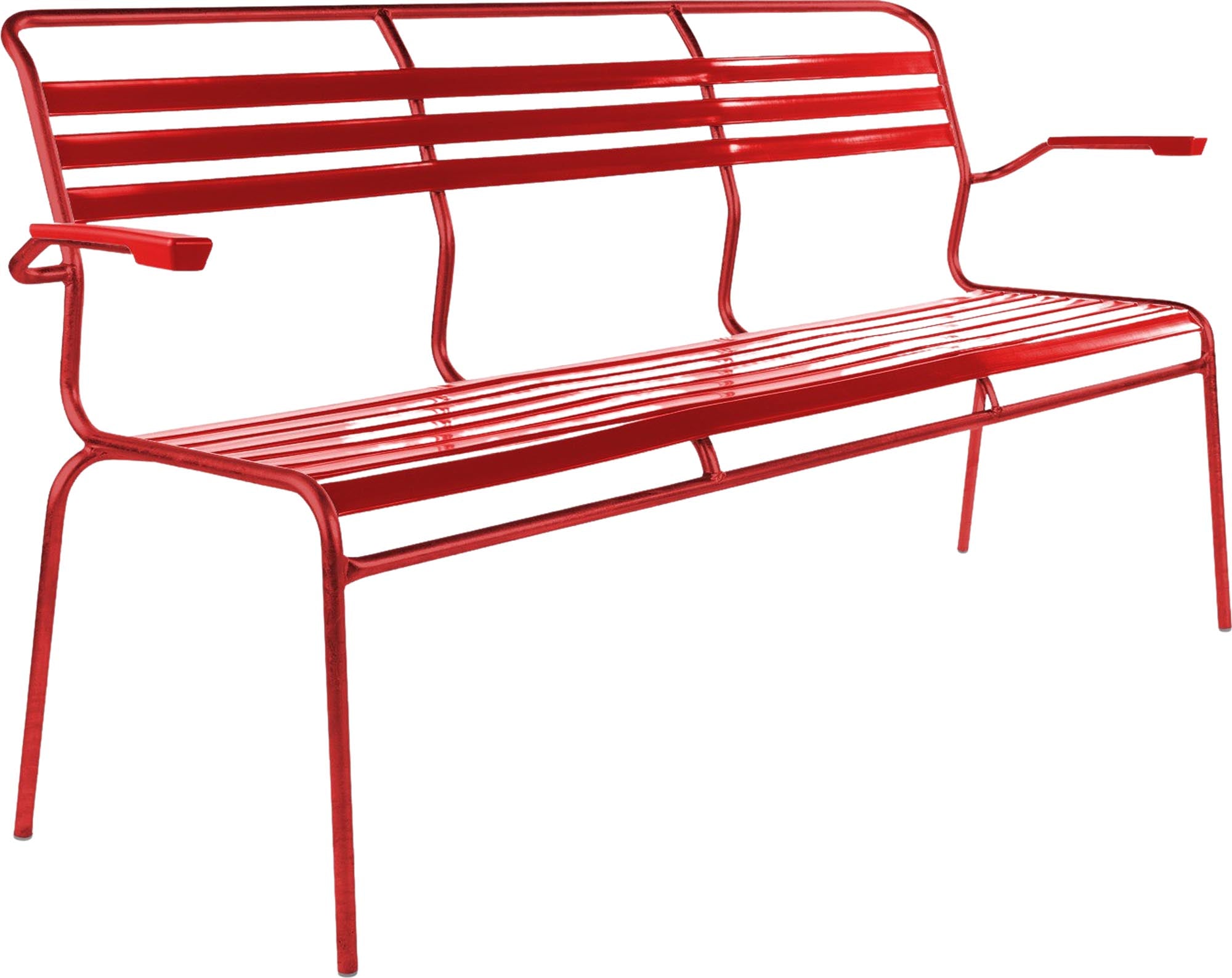 Säntis Lättli-3er Gartenbank mit Armlehne in Rot präsentiert im Onlineshop von KAQTU Design AG. Gartenbank ist von Schaffner