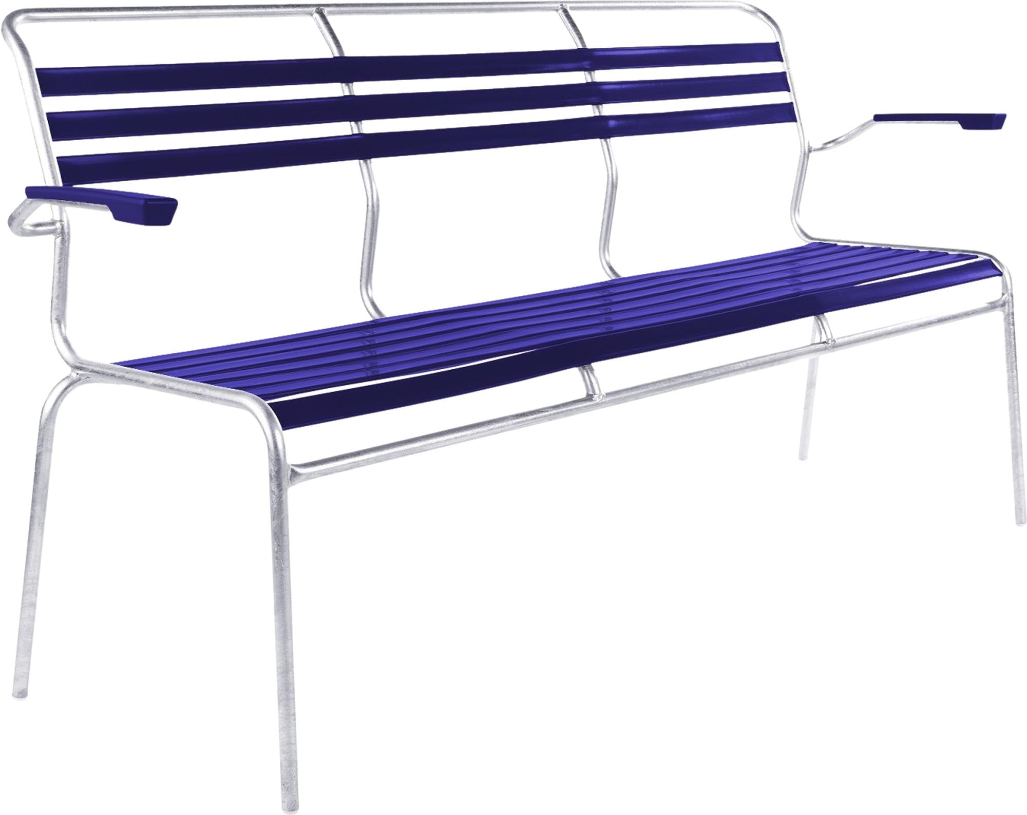 Säntis Lättli-3er Gartenbank mit Armlehne in Blau präsentiert im Onlineshop von KAQTU Design AG. Gartenbank ist von Schaffner