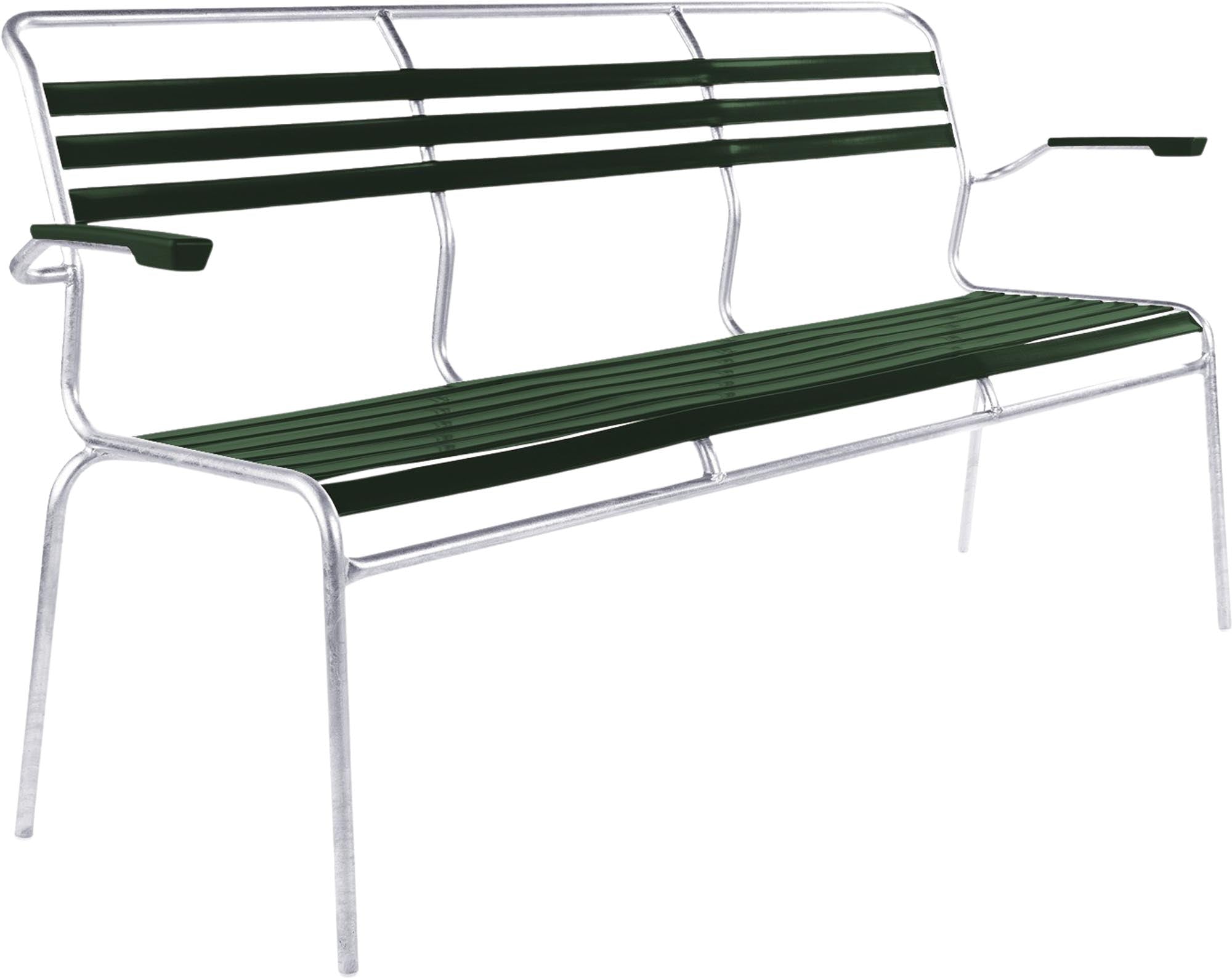 Elegante 3er Gartenbank Säntis Lättli mit Armlehnen, perfekt für entspannte Stunden im Freien, robust und stilvoll für jeden Garten.