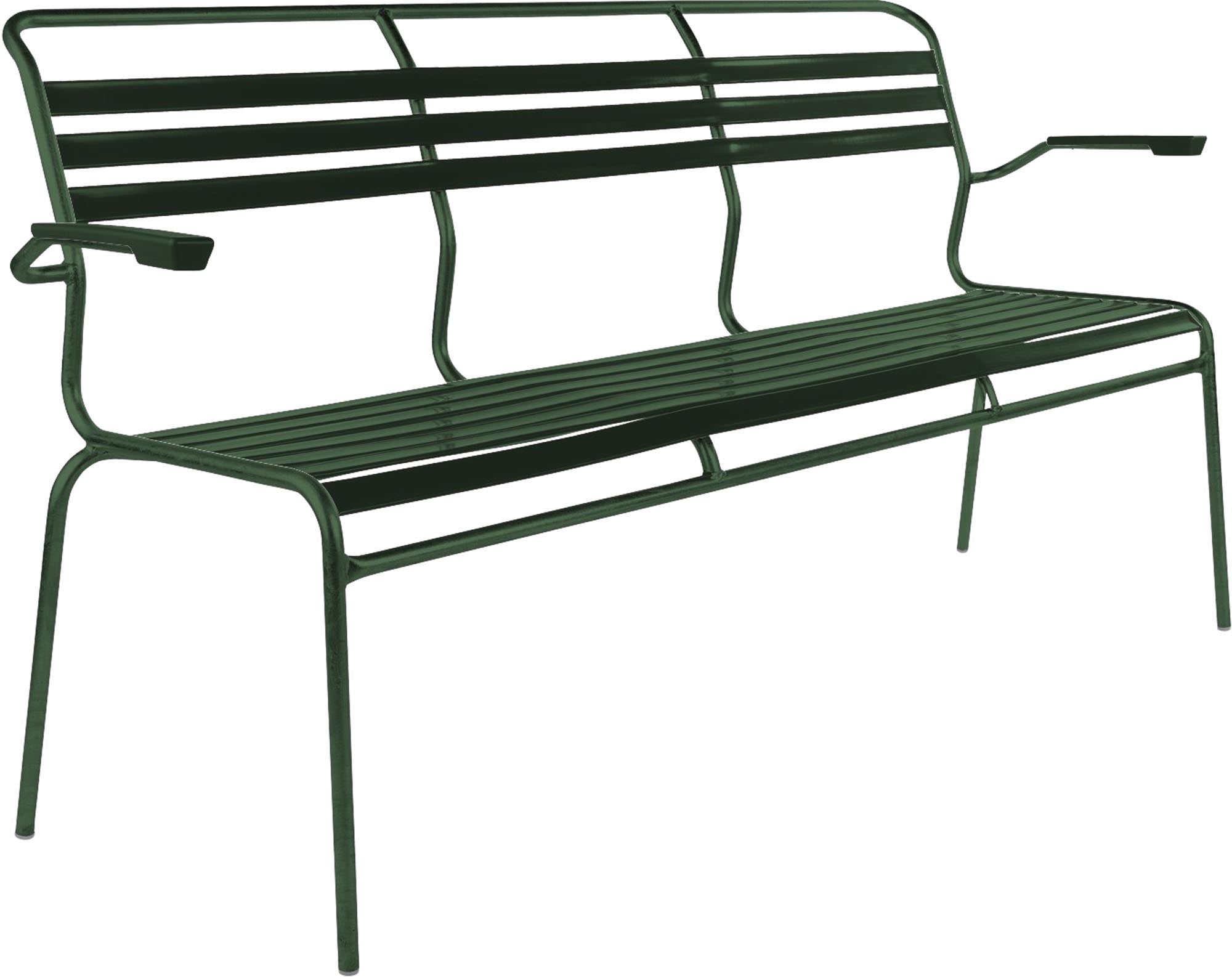 Säntis Lättli-3er Gartenbank mit Armlehne in Tannengrün präsentiert im Onlineshop von KAQTU Design AG. Gartenbank ist von Schaffner