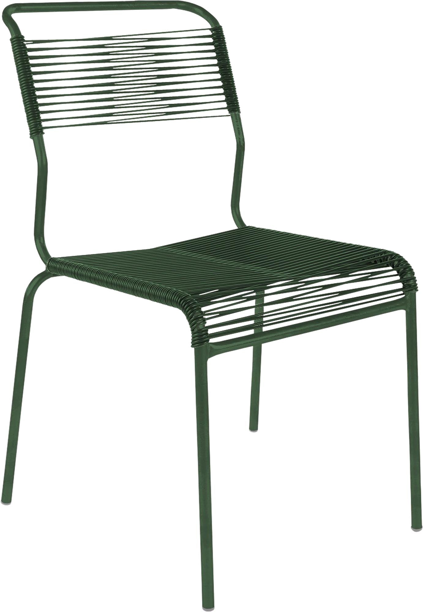 Der Säntis Stuhl Spaghetti von Schaffner vereint modernes Design und Komfort, perfekt für Garten und Terrasse ohne Armlehnen.