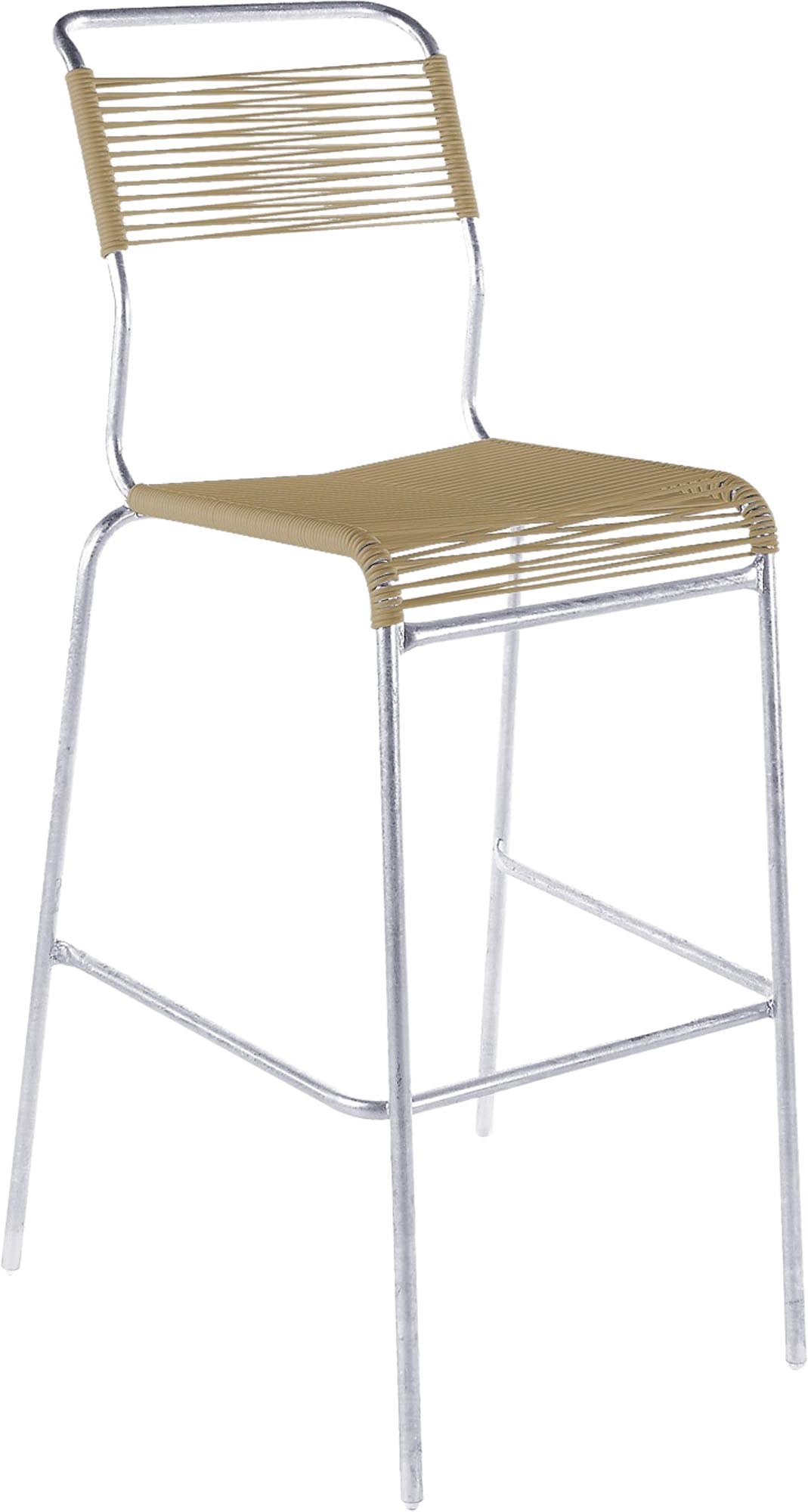 Eleganter Säntis Spaghetti-Barstuhl für den Außenbereich, ideal für entspannte Stunden im Garten oder auf der Terrasse, ohne Armlehnen.