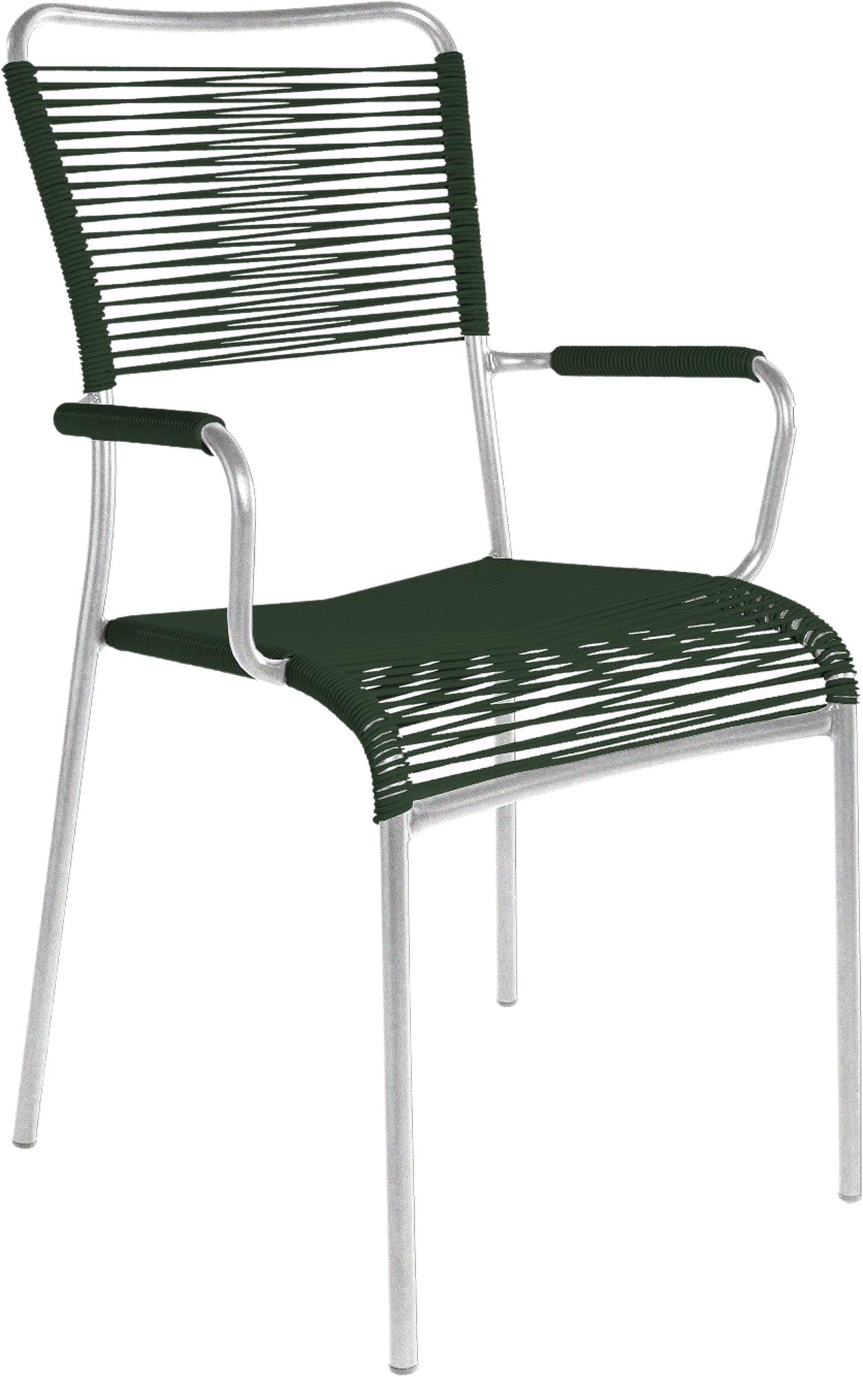 Der stilvolle Spaghettistuhl Mendrisio von Schaffner mit bequemen Armlehnen – perfekt für moderne Wohnräume und Terrassen.