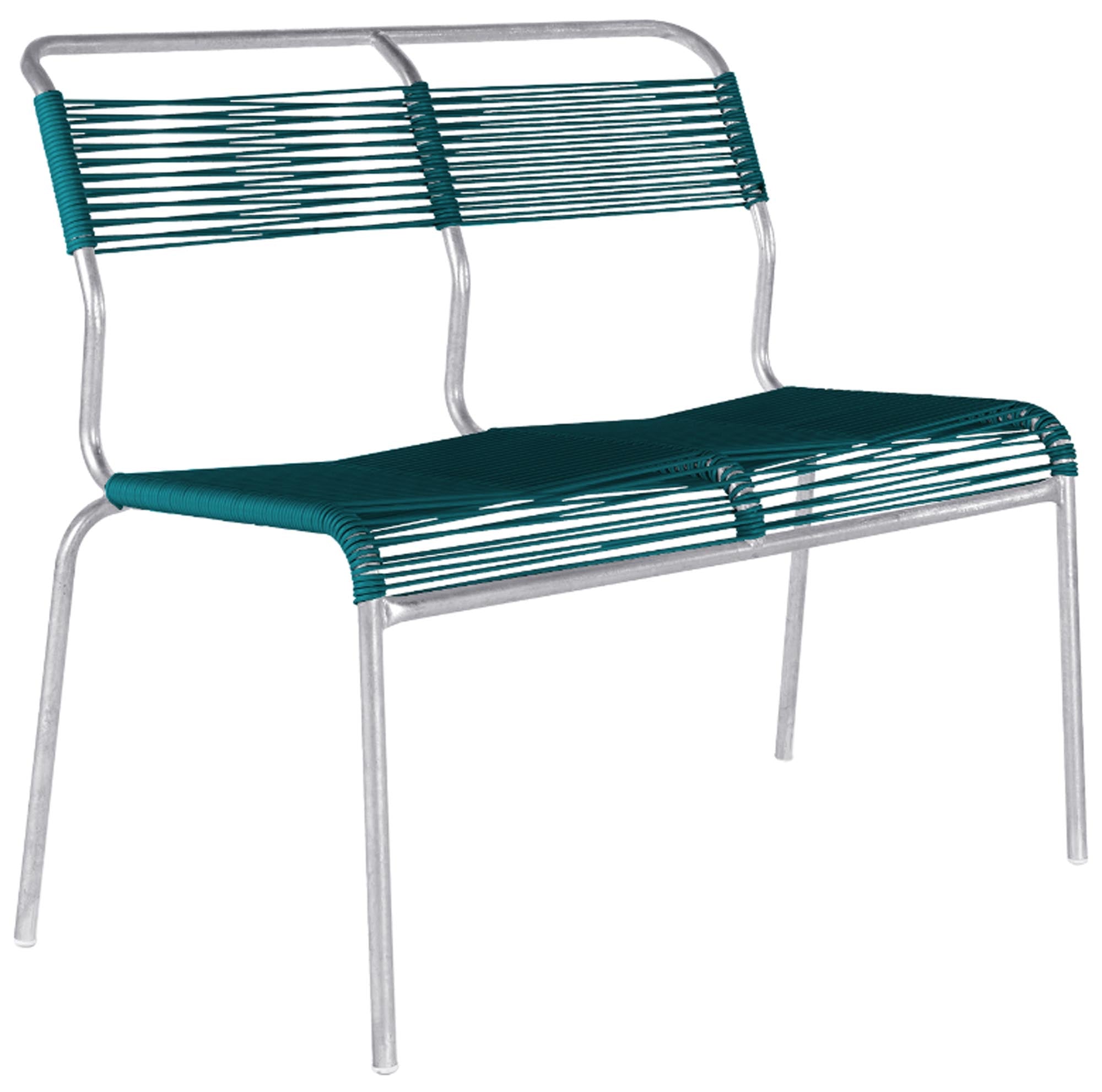Säntis Spaghetti-2er Gartenbank ohne Armlehne in Kaliblau präsentiert im Onlineshop von KAQTU Design AG. Gartenbank ist von Schaffner