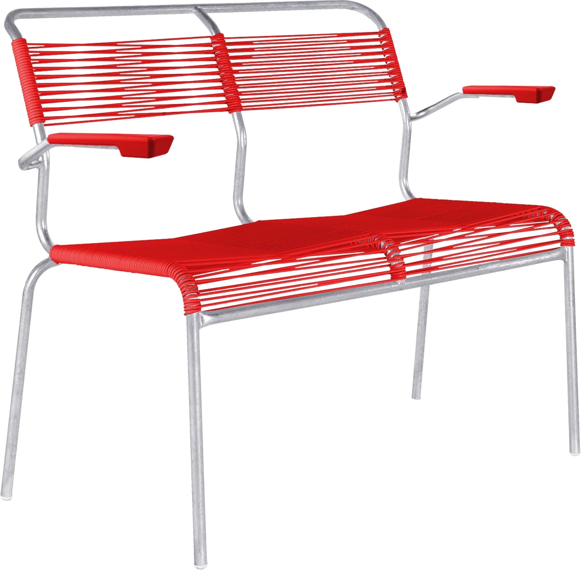 Robuste Säntis 2er Bank mit Armlehnen von Schaffner für draussen.