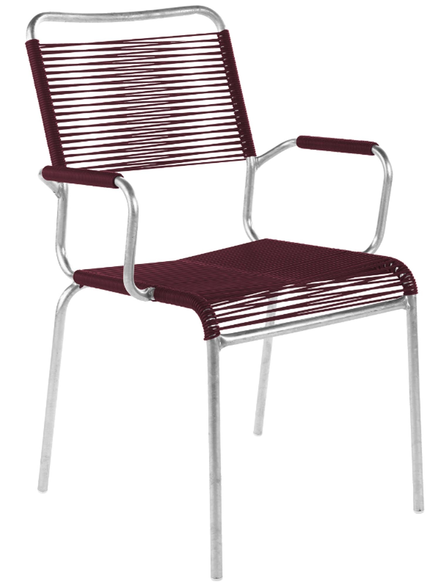 Rigi Spaghetti-Gartenstuhl mit Armlehne Comfort in Bordeaux präsentiert im Onlineshop von KAQTU Design AG. Gartenstuhl mit Armlehnen ist von Schaffner