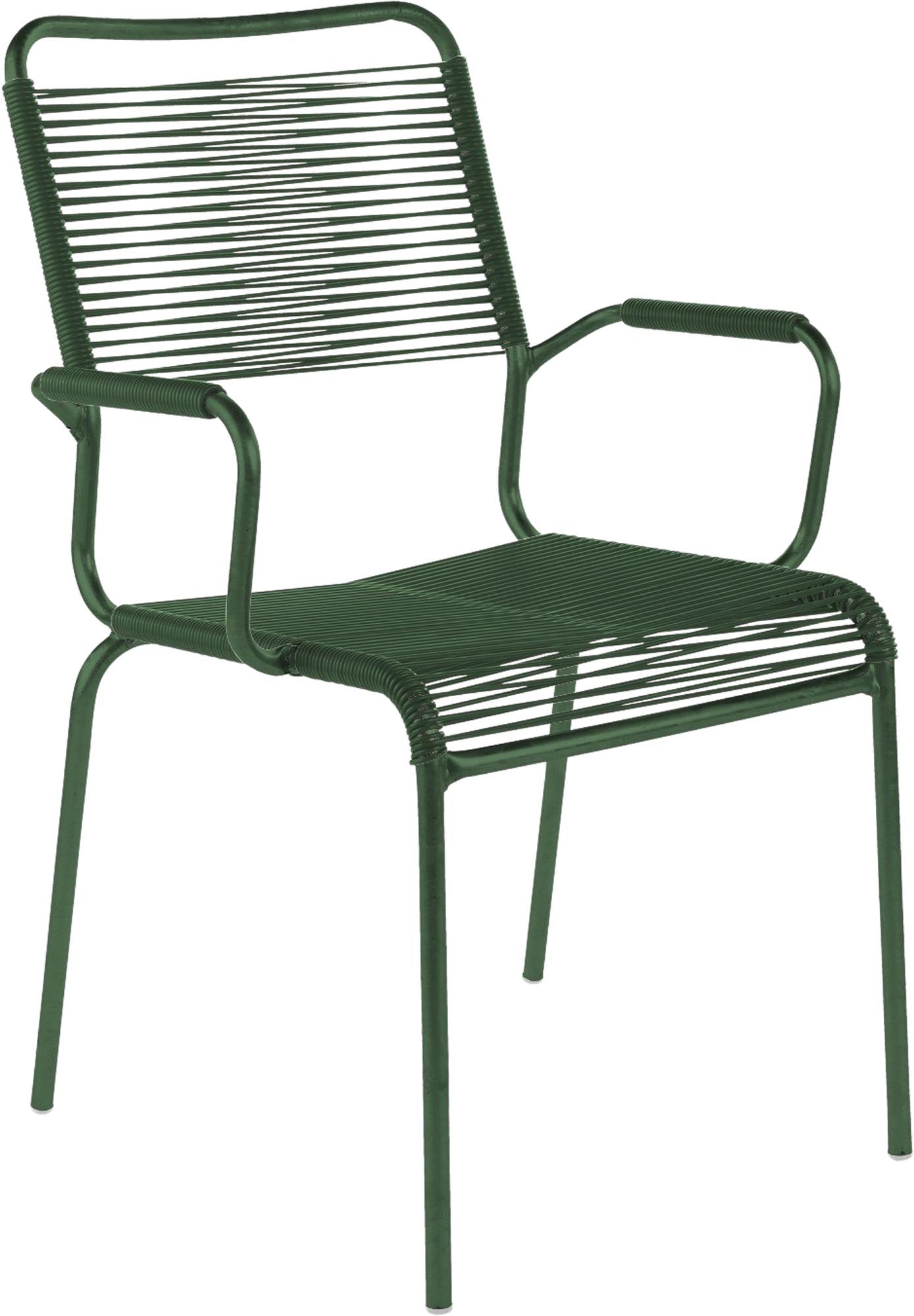 Hochwertiger Rigi Spaghetti-Gartenstuhl mit Armlehne, wetterfest, langlebig, Schweizer Handwerkskunst, stilvoller Komfort für Garten und Terrasse.