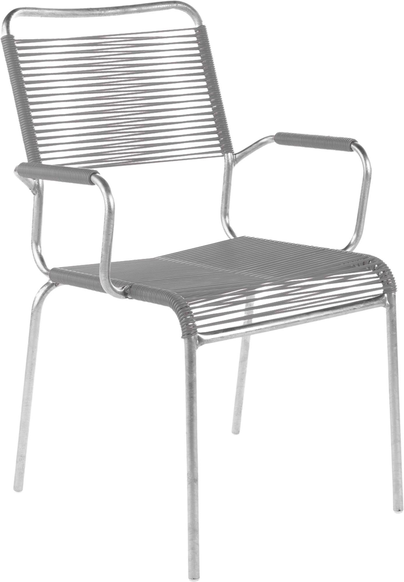 Rigi Spaghetti-Gartenstuhl mit Armlehne Comfort in Alusilber präsentiert im Onlineshop von KAQTU Design AG. Gartenstuhl mit Armlehnen ist von Schaffner