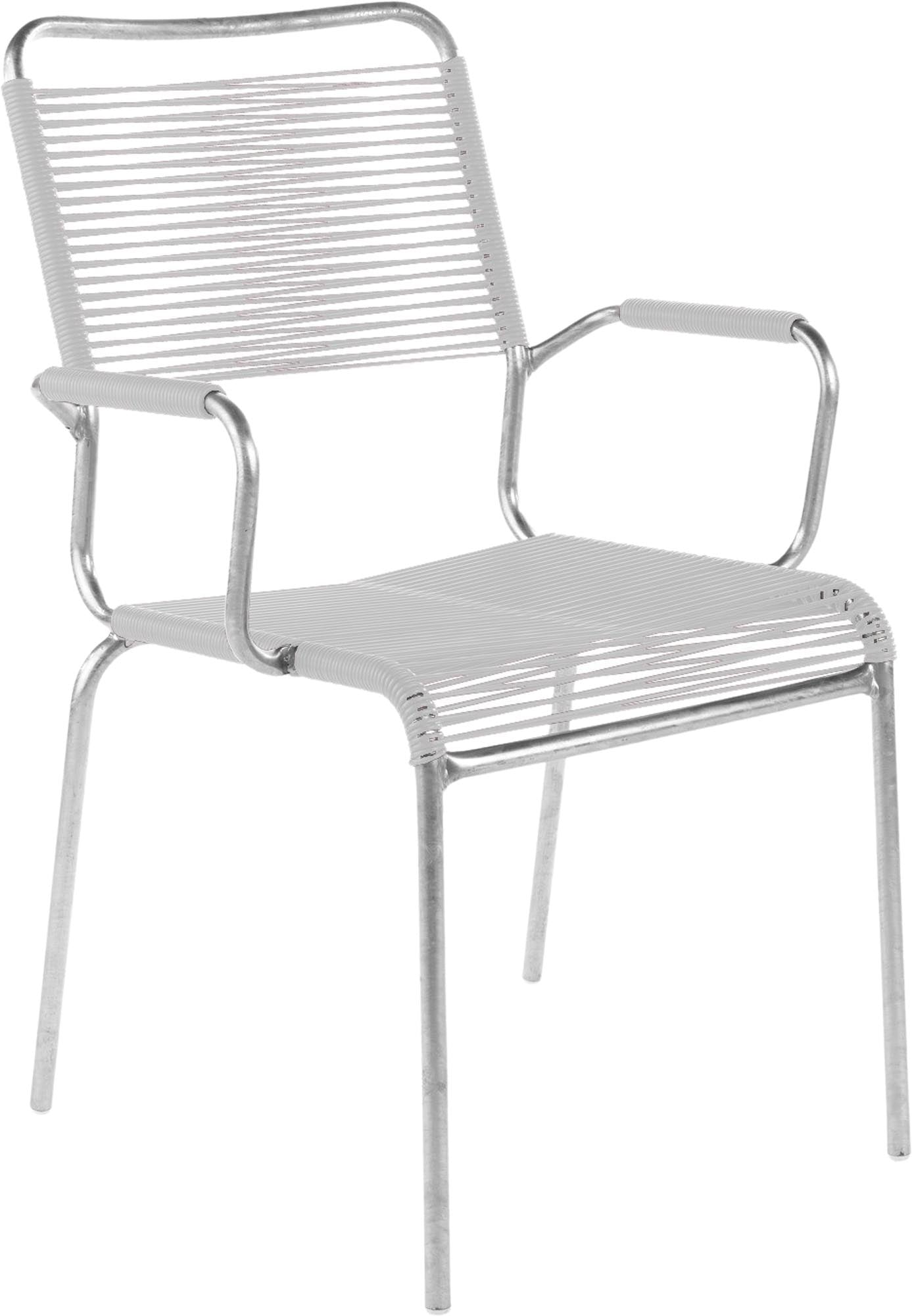 Rigi Spaghetti-Gartenstuhl mit Armlehne Comfort in Weiss präsentiert im Onlineshop von KAQTU Design AG. Gartenstuhl mit Armlehnen ist von Schaffner