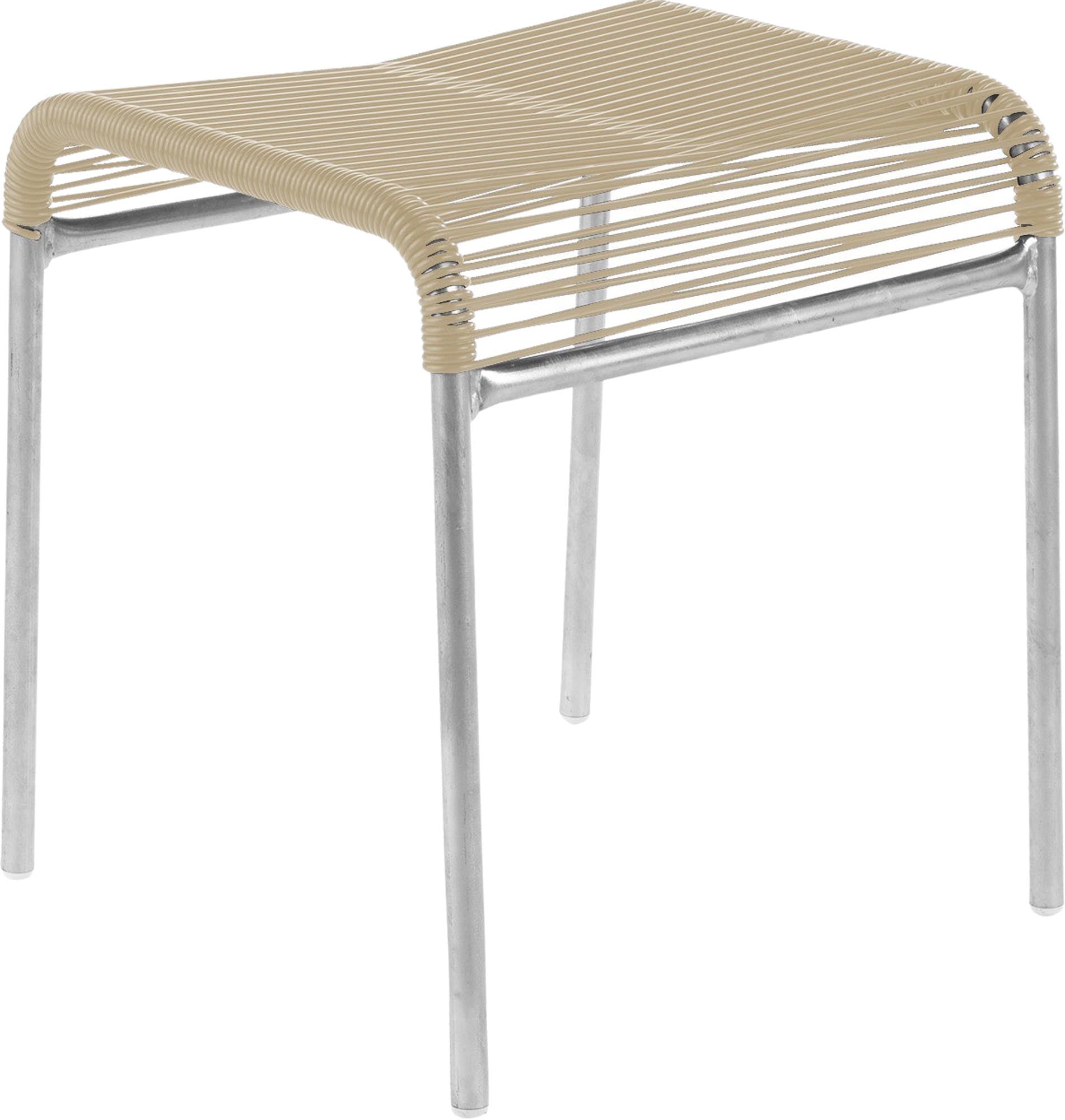 Schaffner Säntis Spaghetti-1er-Hocker aus nachhaltigem OceanYarn®, wetterfest, robust, elegant und in Schweizer Handwerkskunst gefertigt – perfekt für Ihren Außenbereich.