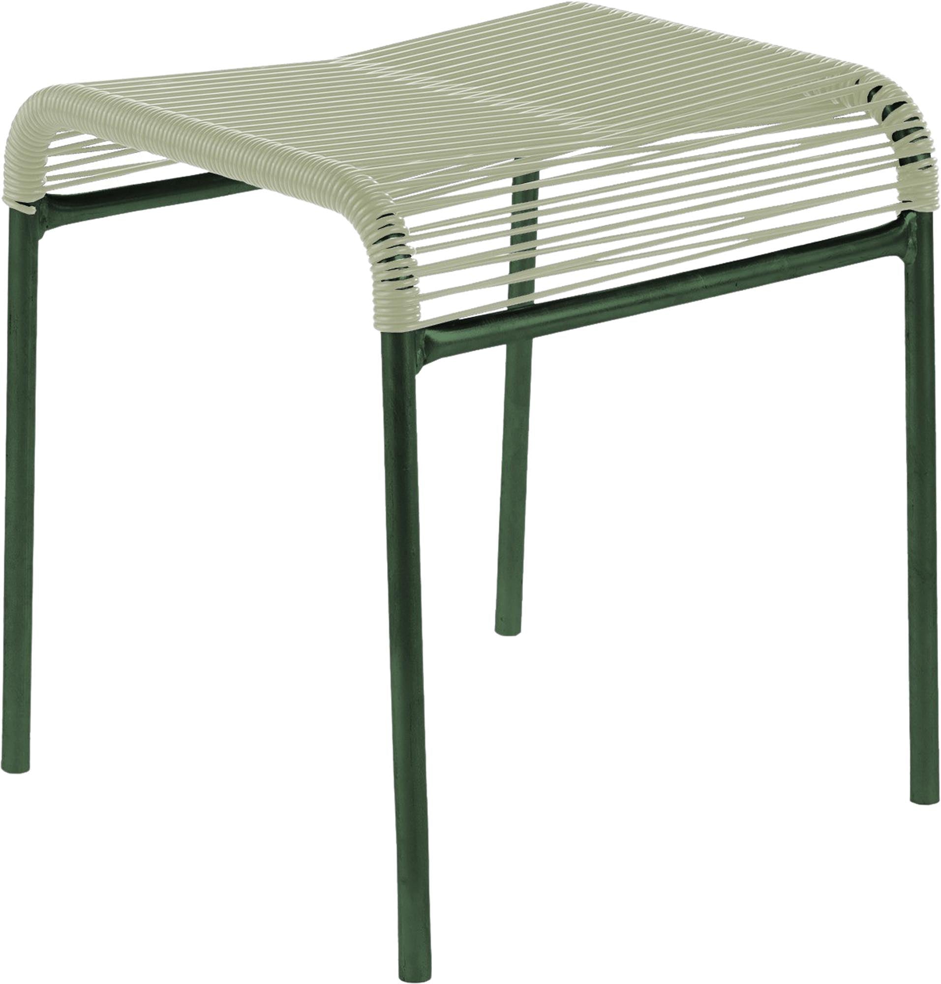 Schaffner Säntis Spaghetti-1er-Hocker: Eleganter, wetterfester Outdoor-Hocker aus recyceltem Meeresplastik, langlebig, pflegeleicht und in hochwertiger Schweizer Handwerkskunst gefertigt.