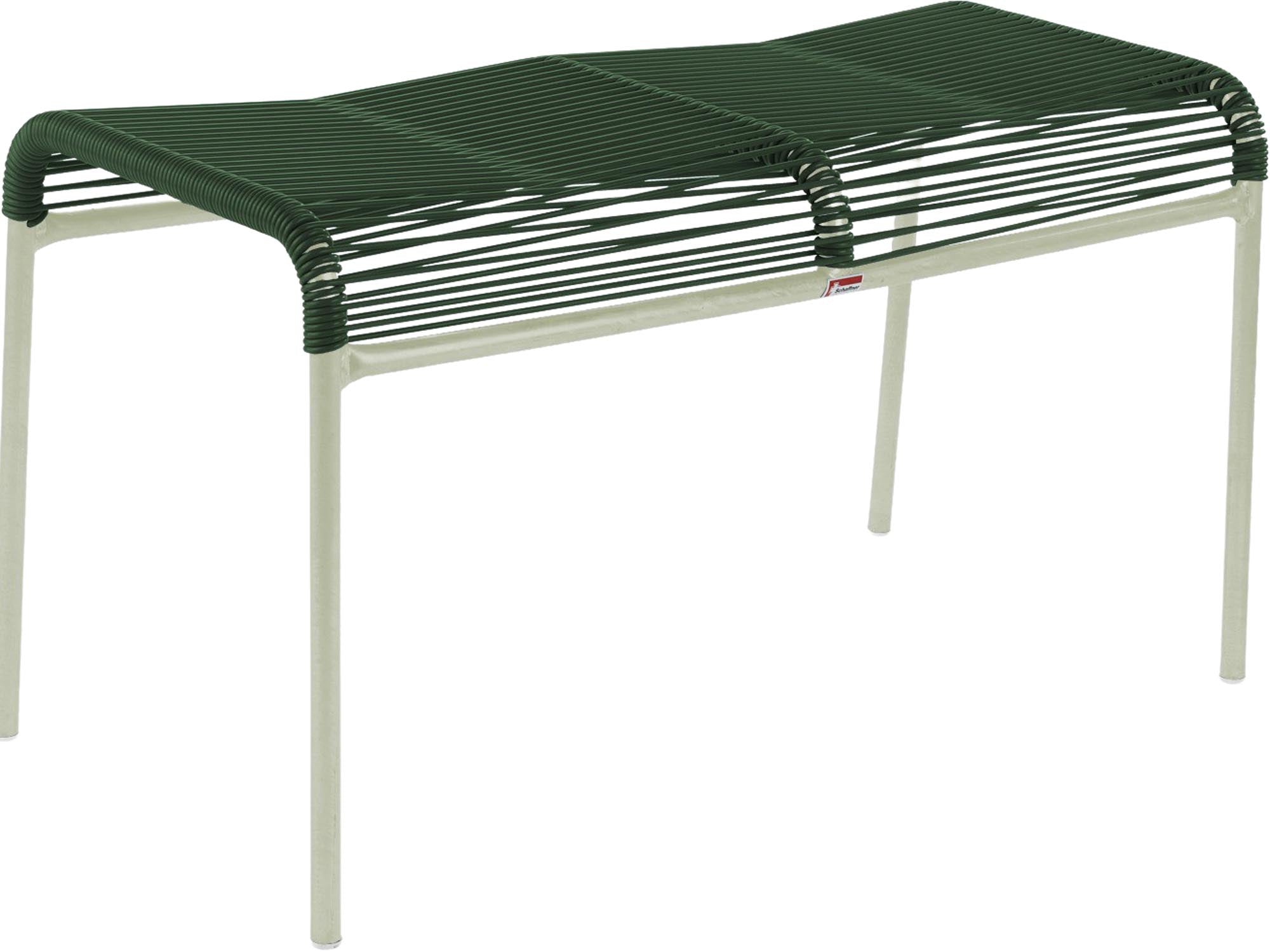 Wetterfester Säntis Spaghetti 2er-Hocker von Schaffner, langlebig, stilvoll, aus verzinktem Stahl mit nachhaltiger OceanYarn®-Bespannung. Ideal für Outdoor.