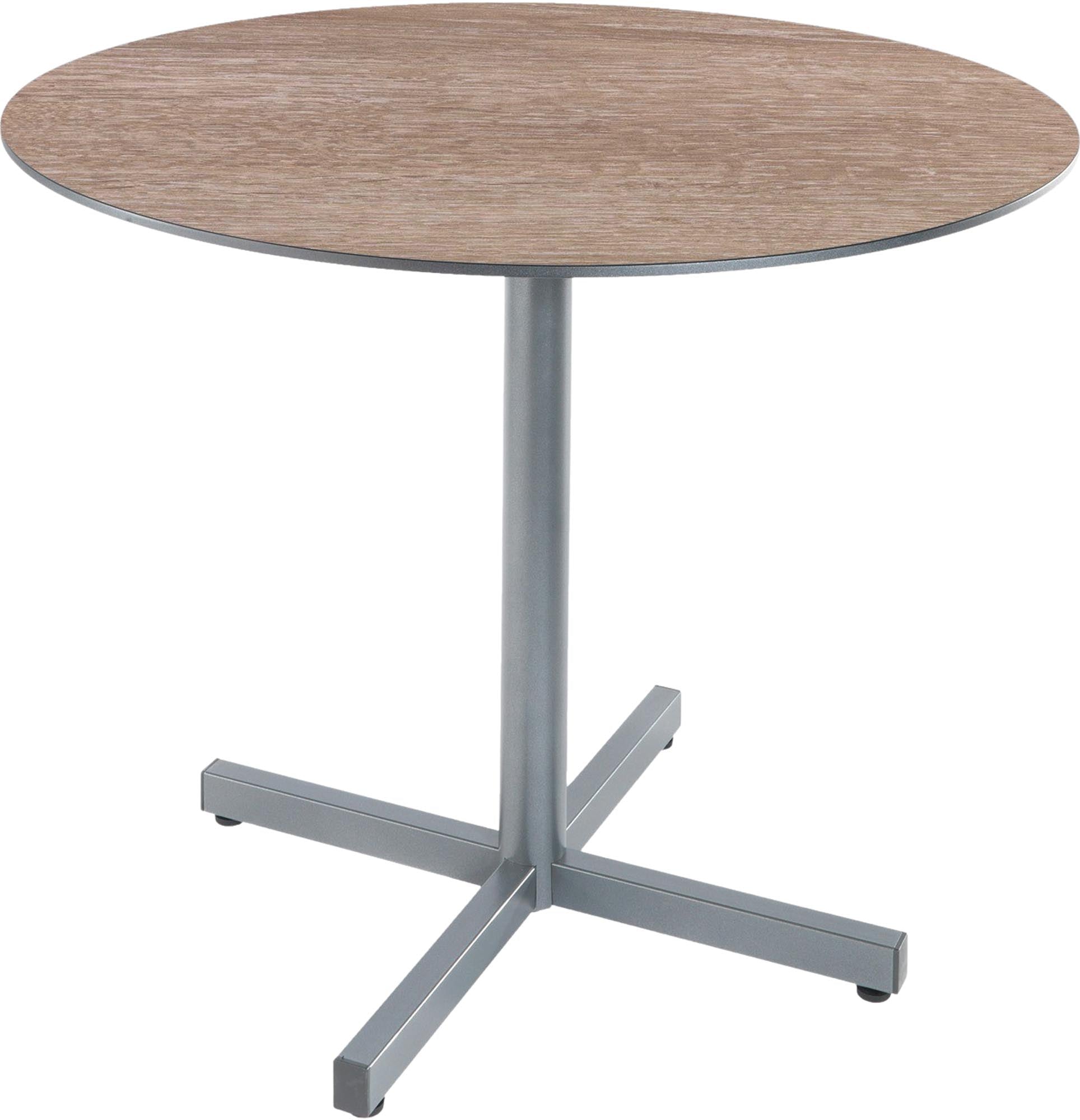 Luzern Glasfaser-Gartentisch Decor ø90 klappbar in Eiche Landhaus / Alusilber präsentiert im Onlineshop von KAQTU Design AG. Gartentisch ist von Schaffner