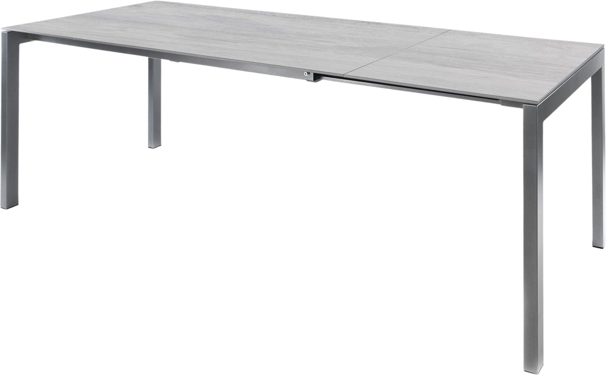 Eleganter ausziehbarer Gartentisch aus Glasfaser, wetterfest, UV-beständig, langlebig, platzsparend, Schweizer Qualität – perfekt für Garten, Balkon & Terrasse.