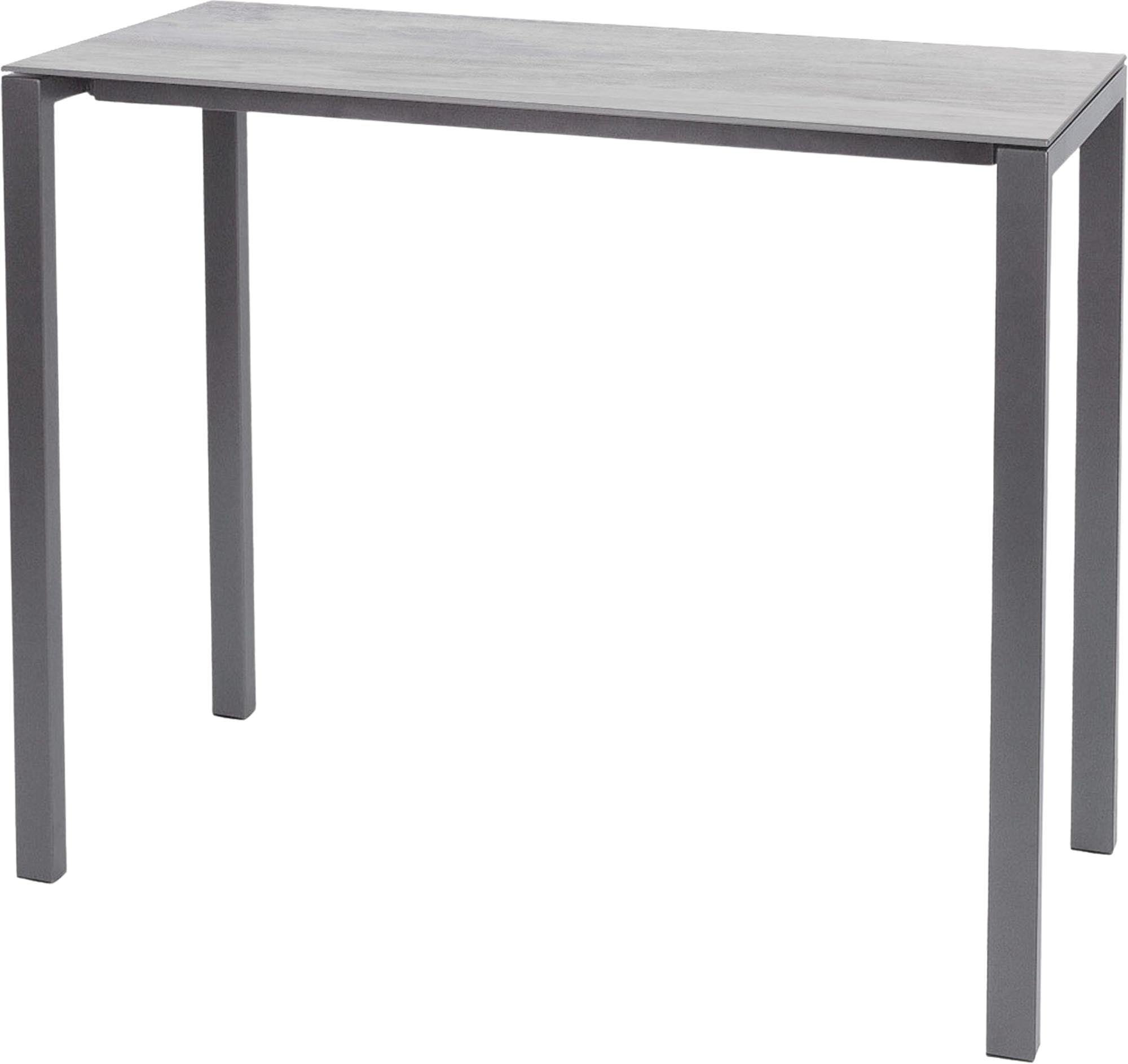 Moderner, wetterfester Glasfaser-Stehtisch 140x60 aus Schweizer Produktion, langlebig, pflegeleicht und vielseitig für Garten, Terrasse oder Gastronomie.