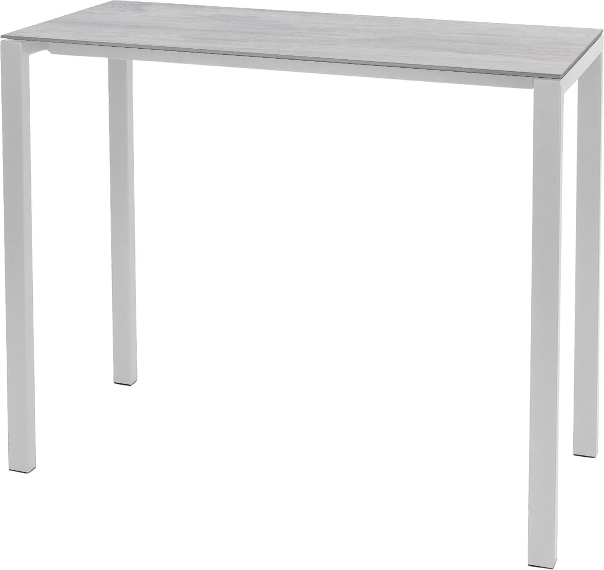 Moderner, wetterfester Glasfaser-Stehtisch 140x60 aus Schweizer Produktion, langlebig, pflegeleicht und vielseitig für Garten, Terrasse oder Gastronomie.