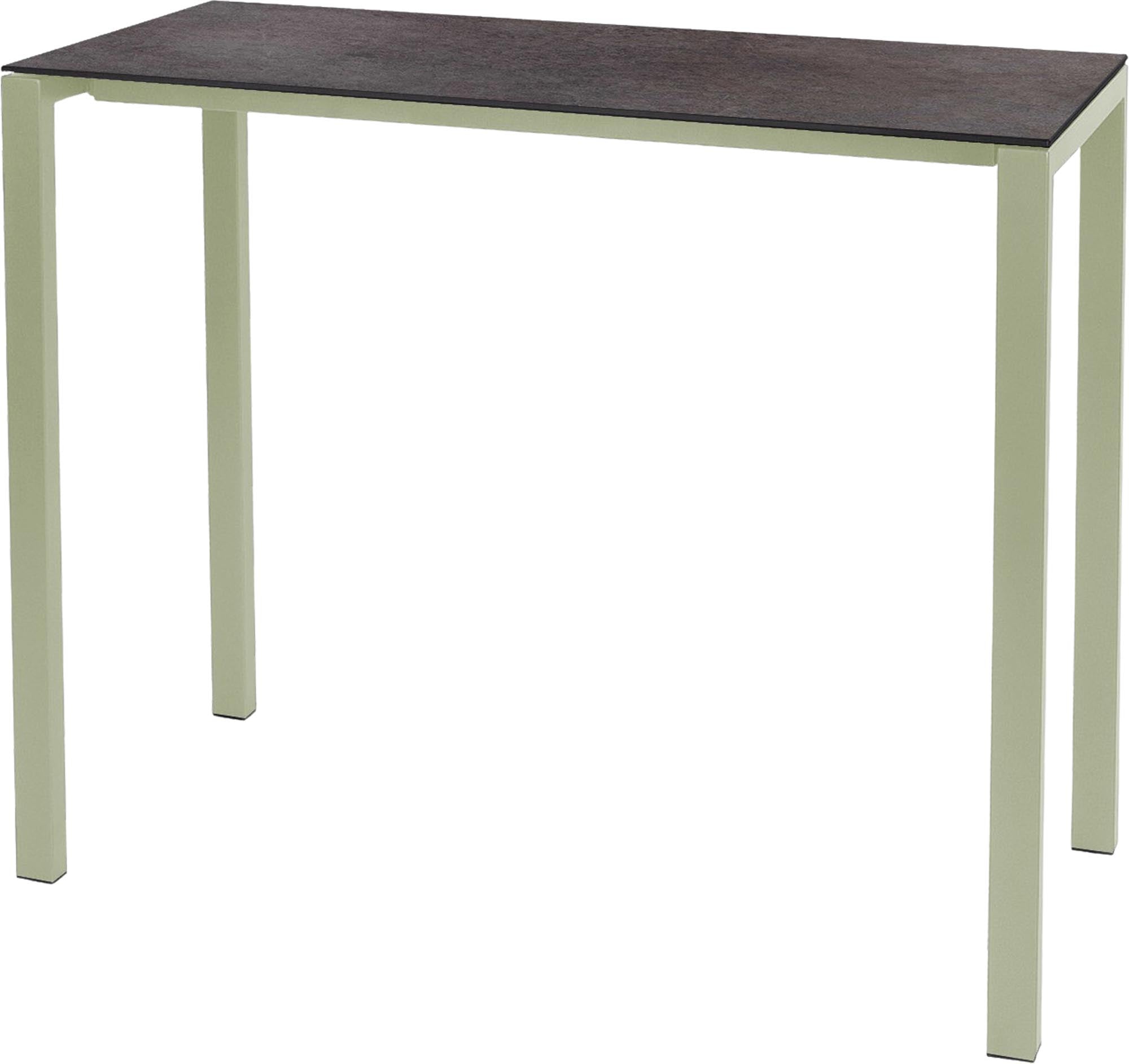 Moderner, wetterfester Glasfaser-Stehtisch 140x60 aus Schweizer Produktion, langlebig, pflegeleicht und vielseitig für Garten, Terrasse oder Gastronomie.