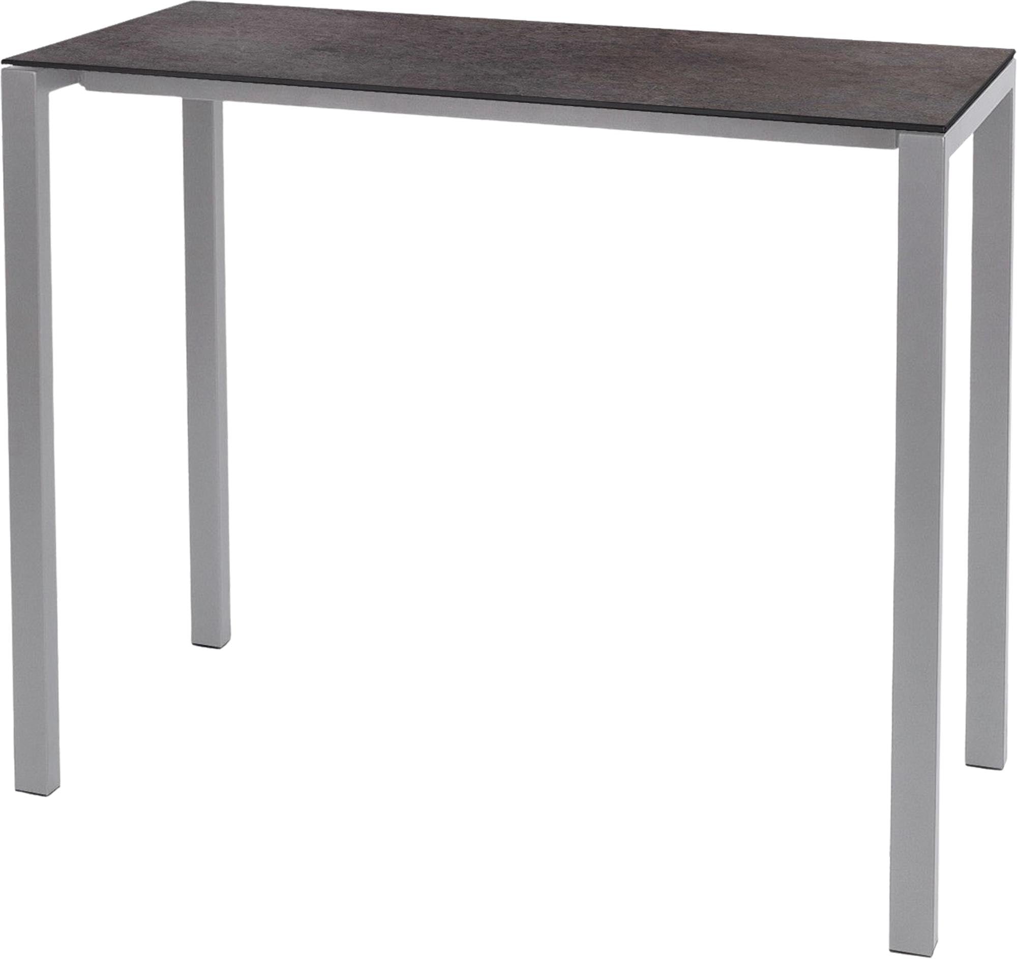 Moderner, wetterfester Glasfaser-Stehtisch 140x60 aus Schweizer Produktion, langlebig, pflegeleicht und vielseitig für Garten, Terrasse oder Gastronomie.