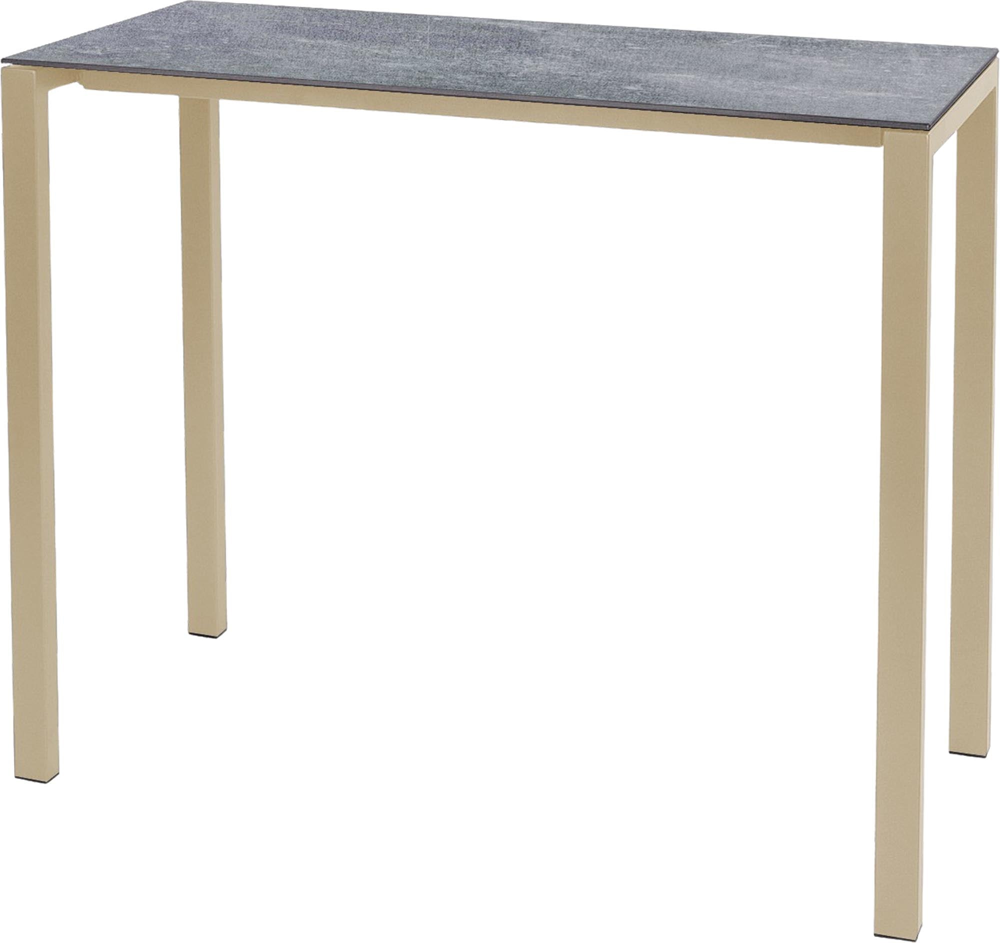 Moderner, wetterfester Glasfaser-Stehtisch 140x60 aus Schweizer Produktion, langlebig, pflegeleicht und vielseitig für Garten, Terrasse oder Gastronomie.