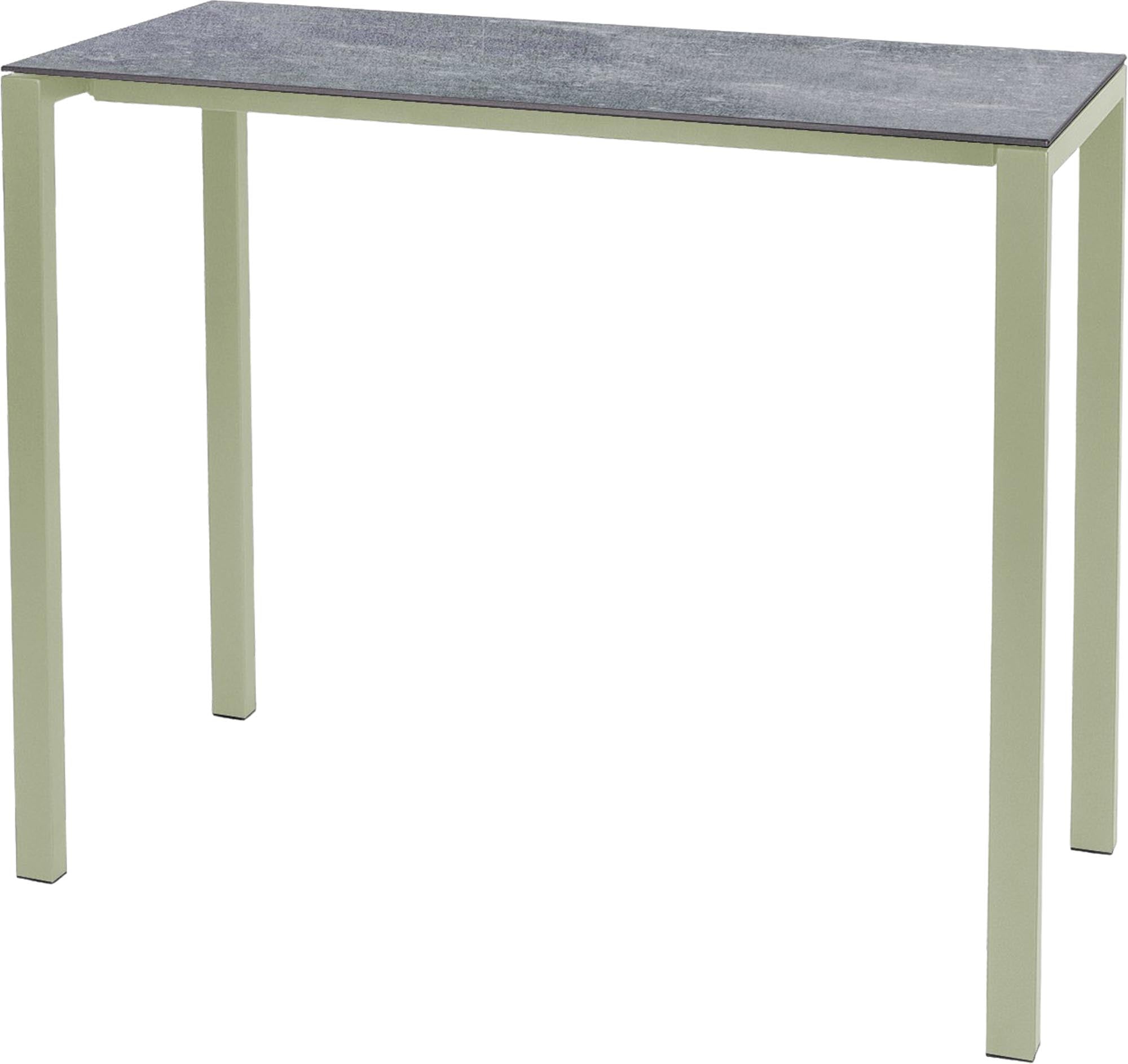 Moderner, wetterfester Glasfaser-Stehtisch 140x60 aus Schweizer Produktion, langlebig, pflegeleicht und vielseitig für Garten, Terrasse oder Gastronomie.