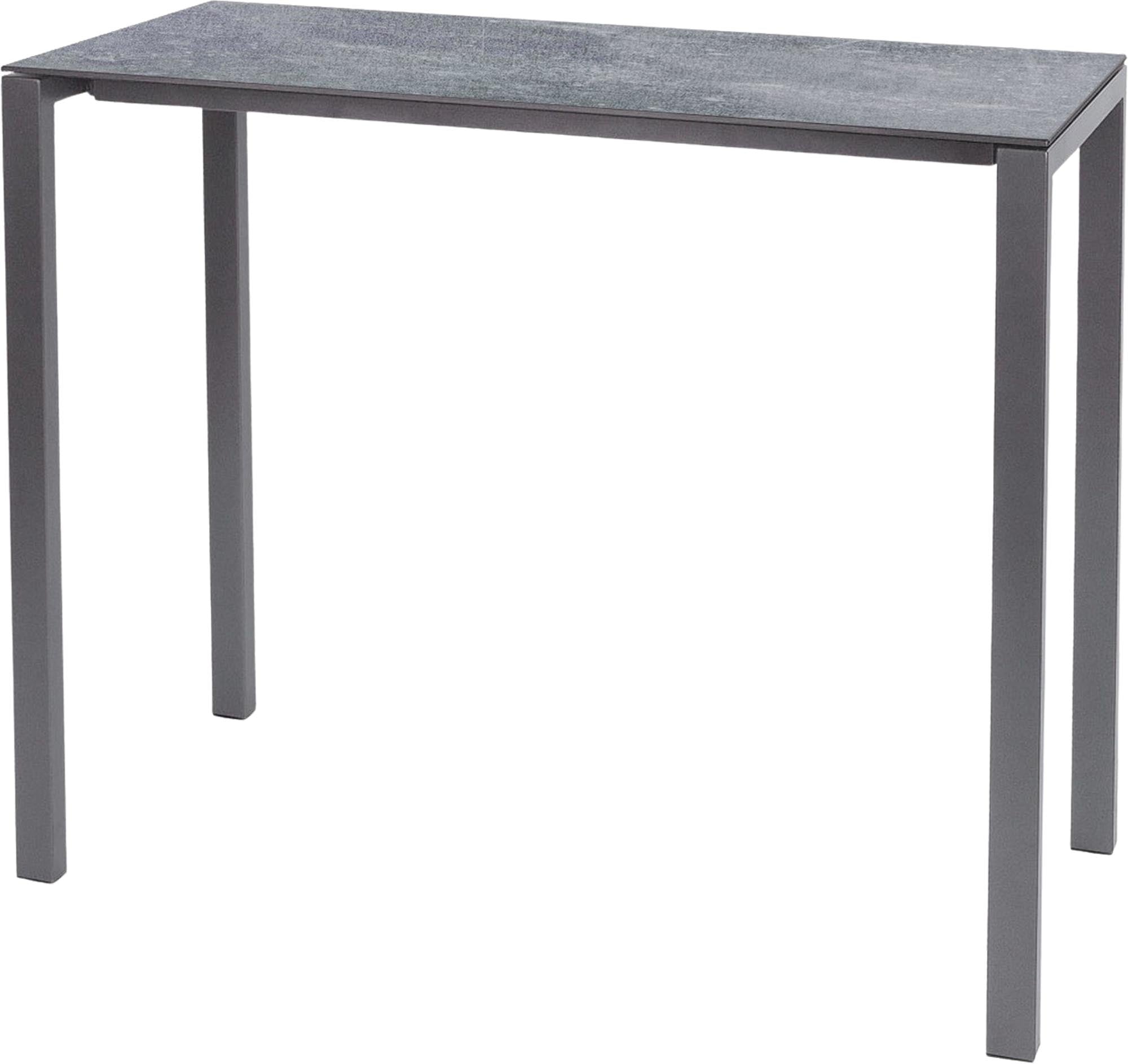 Moderner, wetterfester Glasfaser-Stehtisch 140x60 aus Schweizer Produktion, langlebig, pflegeleicht und vielseitig für Garten, Terrasse oder Gastronomie.