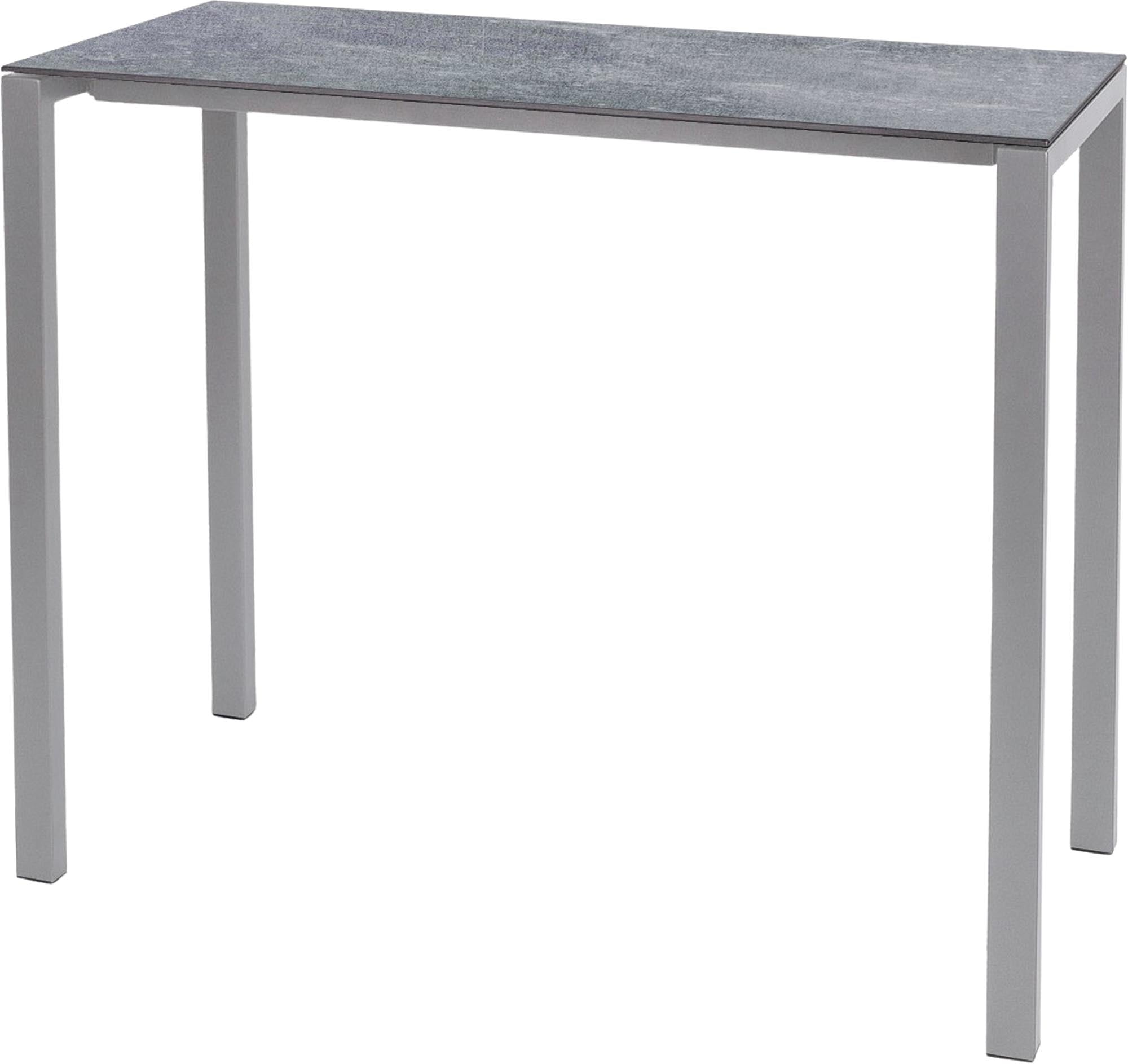 Moderner, wetterfester Glasfaser-Stehtisch 140x60 aus Schweizer Produktion, langlebig, pflegeleicht und vielseitig für Garten, Terrasse oder Gastronomie.